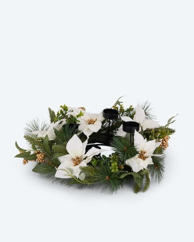 Weihnachtsstern Kunstblumenkranz mit Kerzenhalter-Set