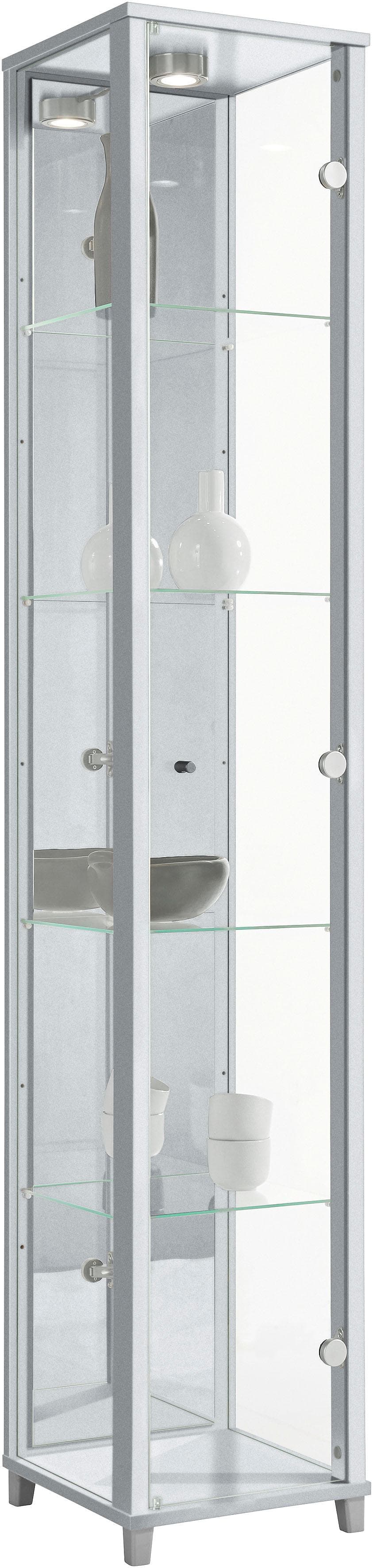 fif Möbel OPTIMA Glasvitrine mit LED-Beleuchtung - Silber