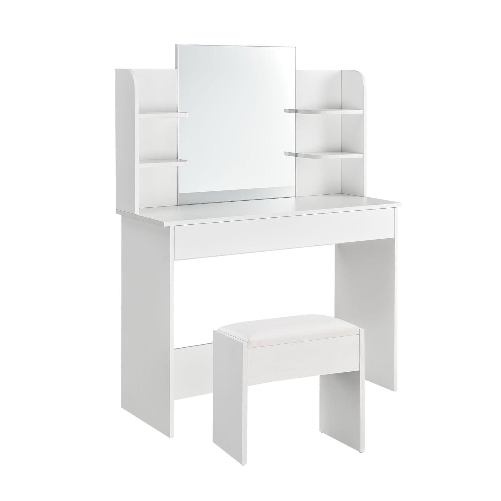 Juskys Schminktisch Bella Weiß mit Hocker Melly & LED Beleuchtung