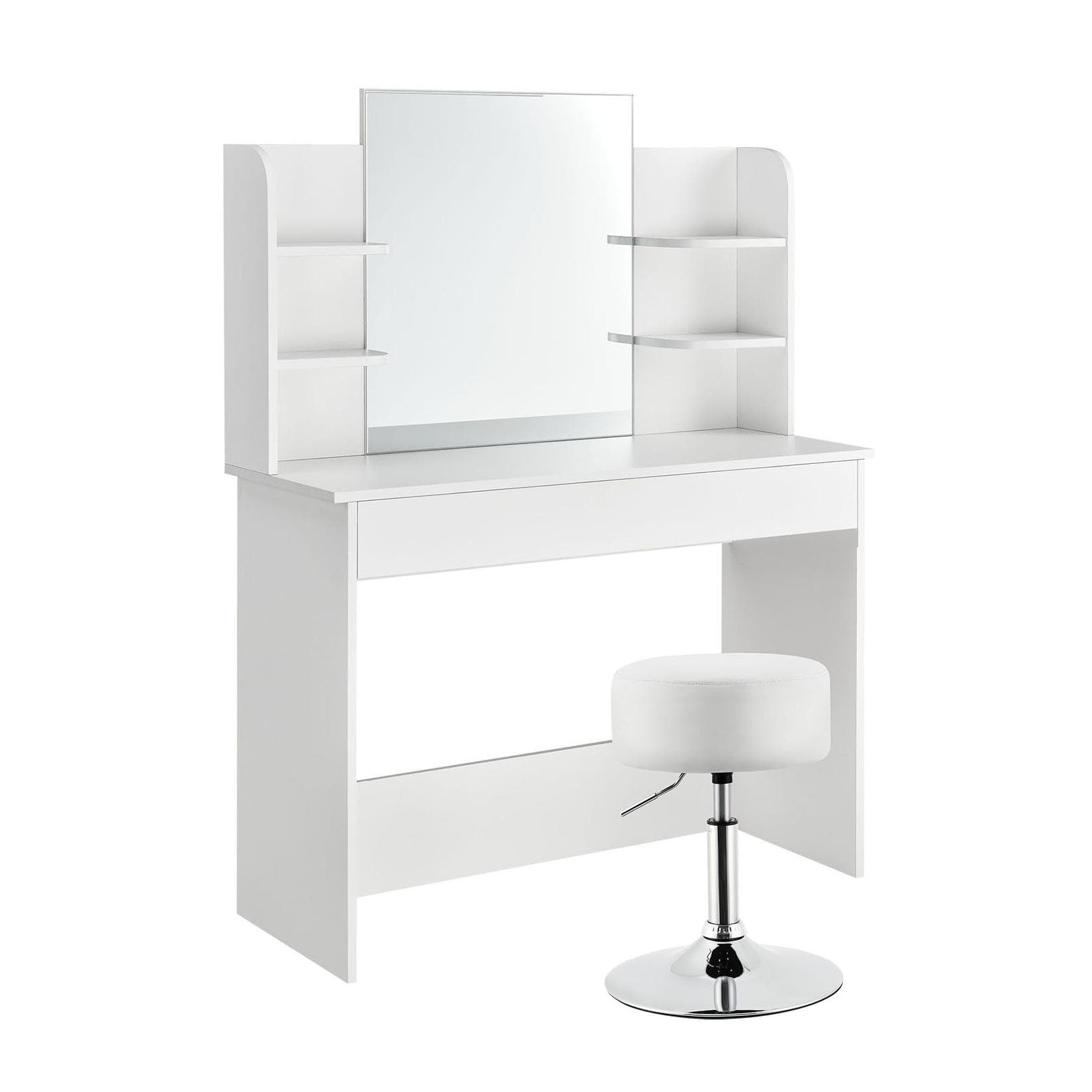 Schminktisch Bella mit LED-Spiegel & Stauraum - Höhenverstellbarer Hocker Tonia