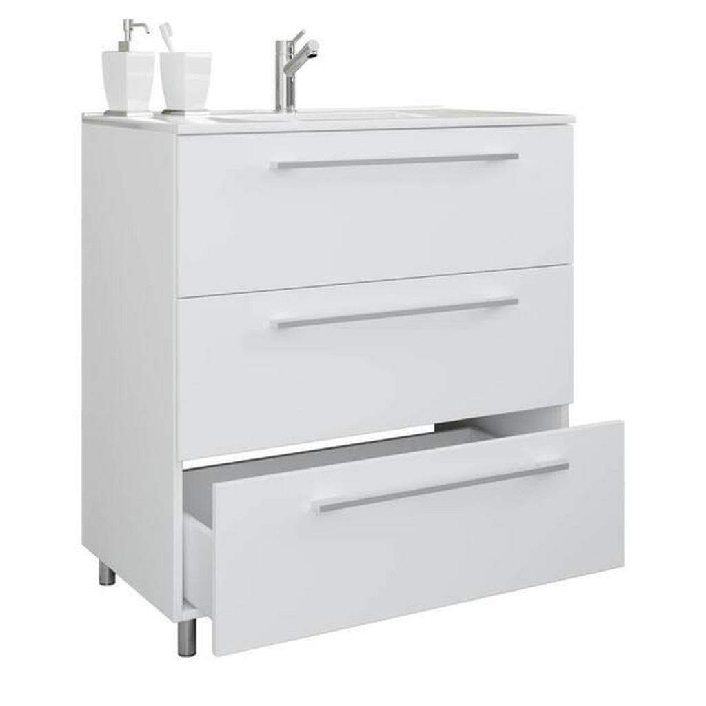 2-teiliges Badmöbel-Set mit Keramikwaschbecken und 3 Schubladen
