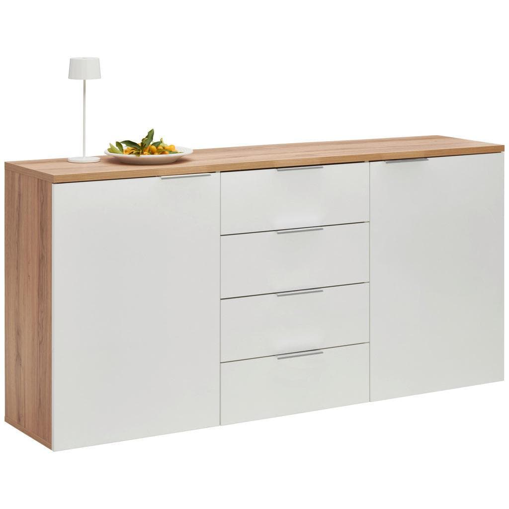 Xora Sideboard Eiche Weiß Hochglanz Metall 4 Fächer 4 Schubladen