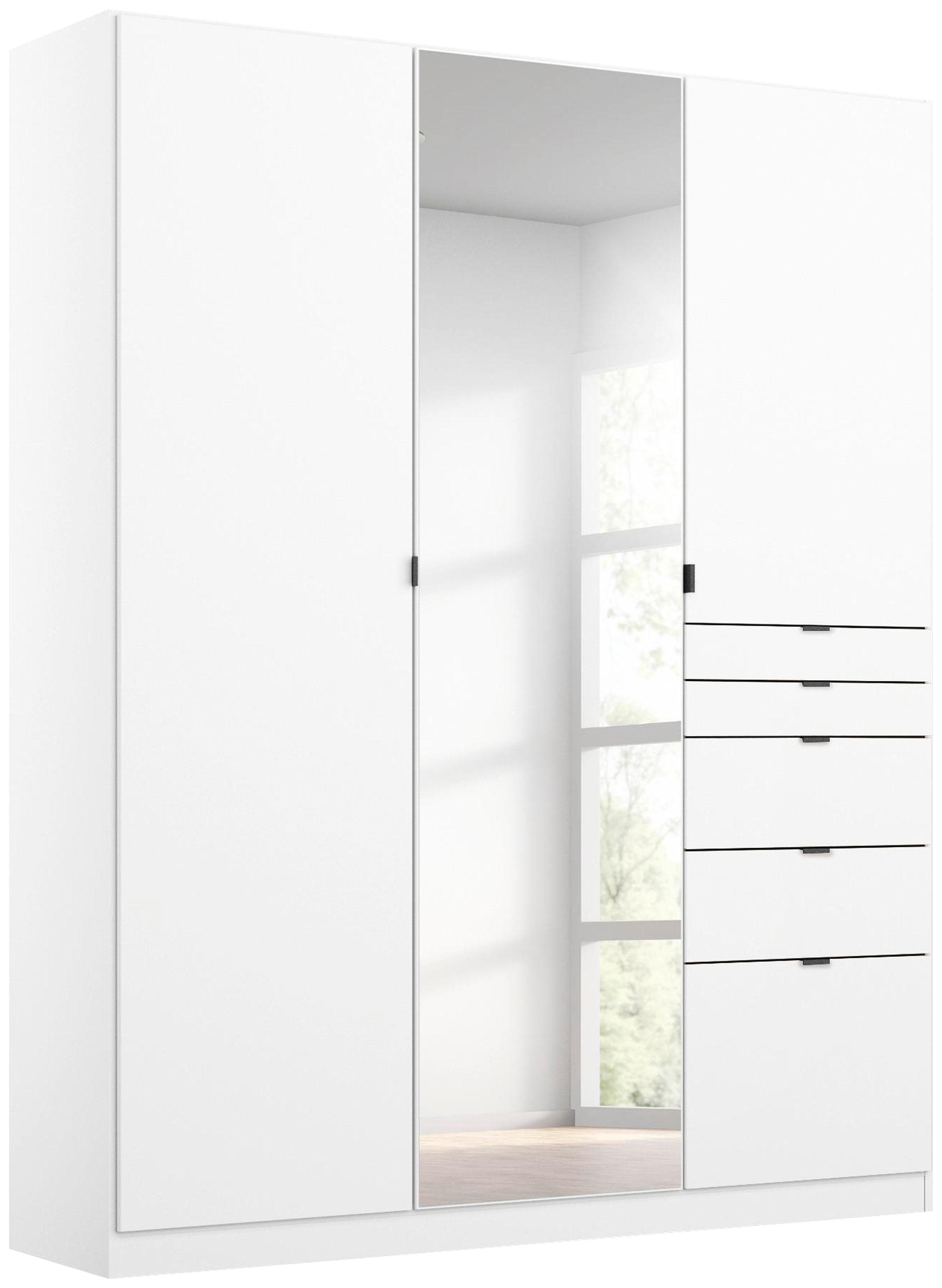 Rauch Ontario Kleiderschrank Weiß mit 5 Schubladen und Spiegeltür
