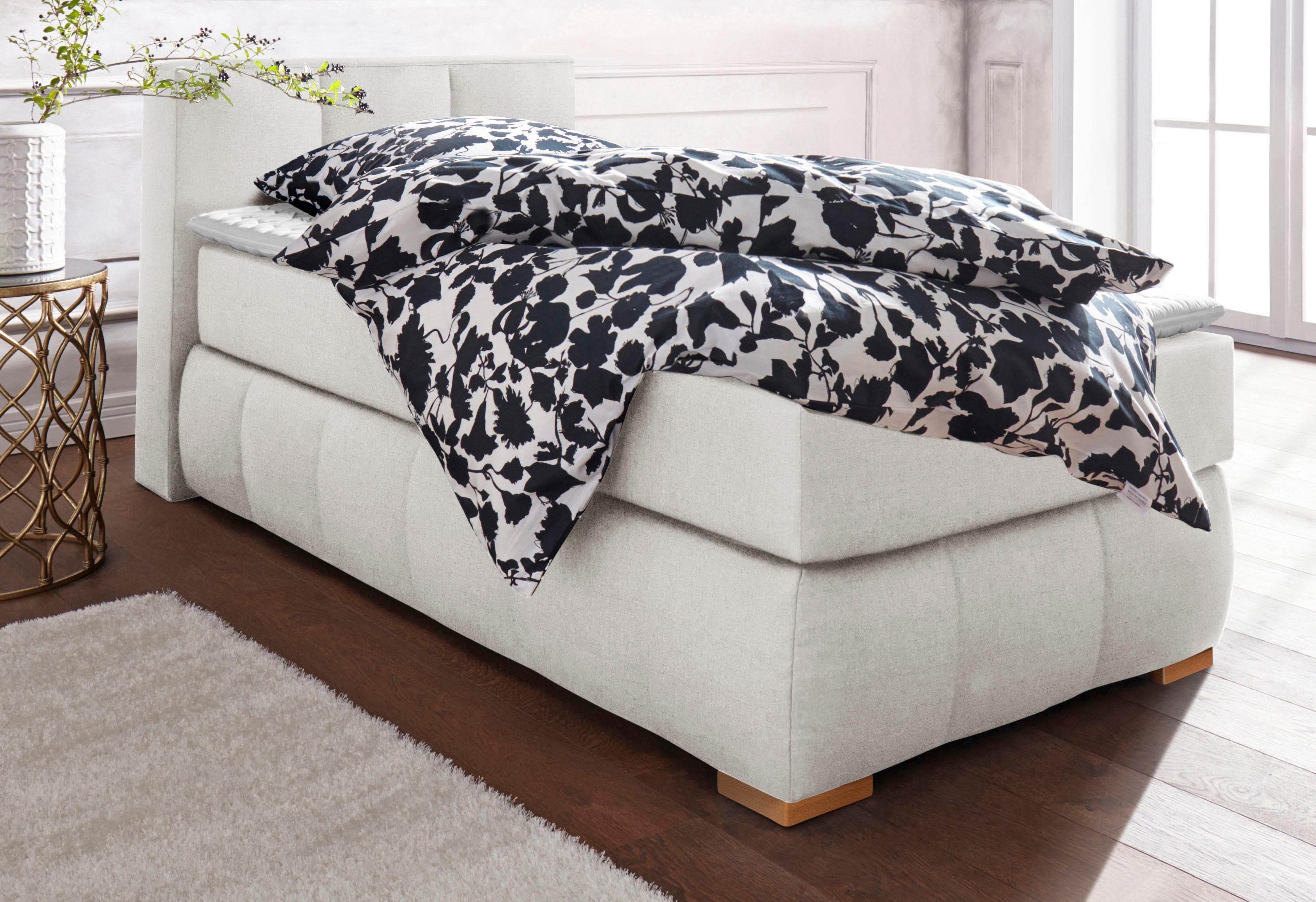 Home Affaire Boxspringbett Chelles Beige Samtoptik mit Topper