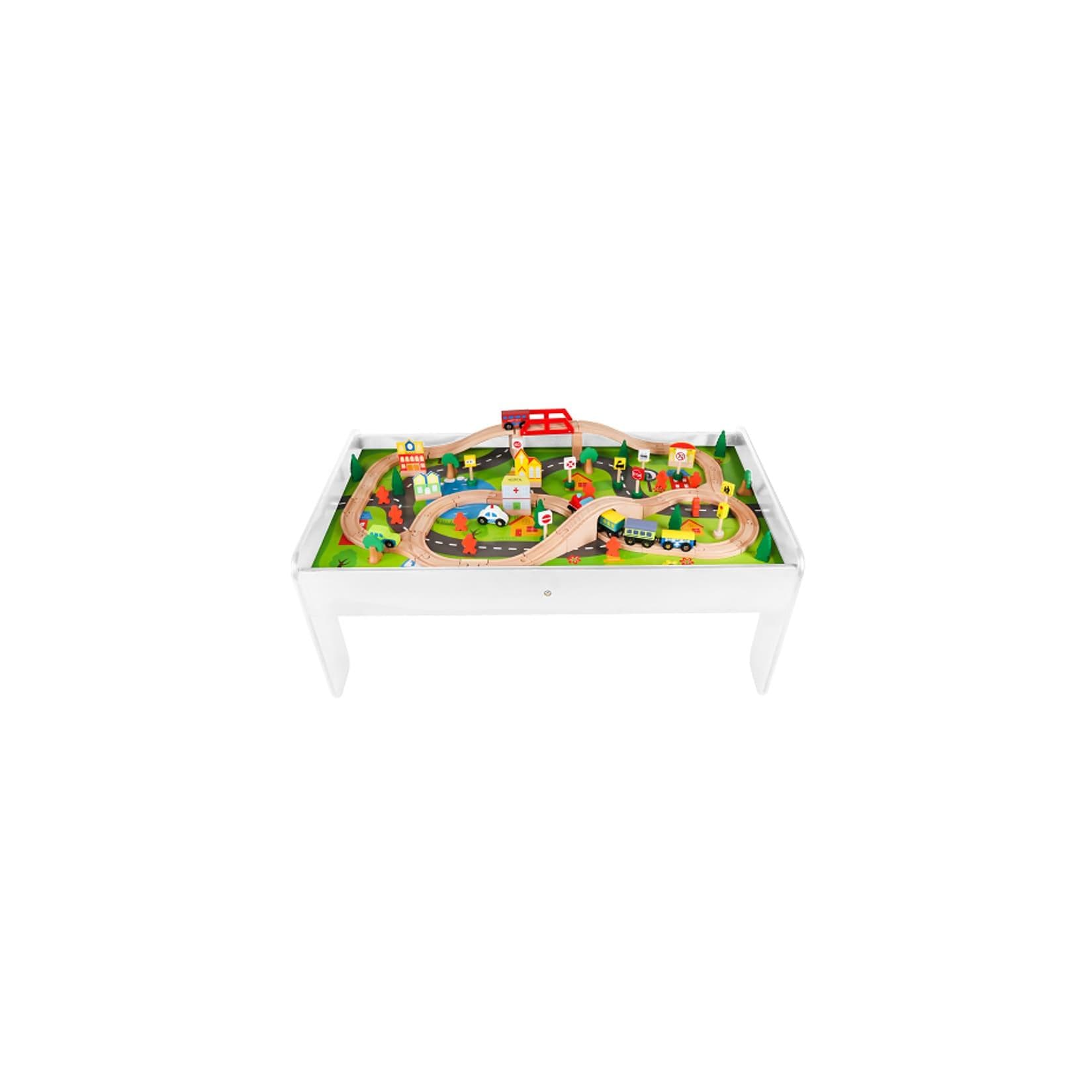 Coemo Spielzeugeisenbahn-Set Holz Spieltisch 90-tlg. Holzeisenbahn