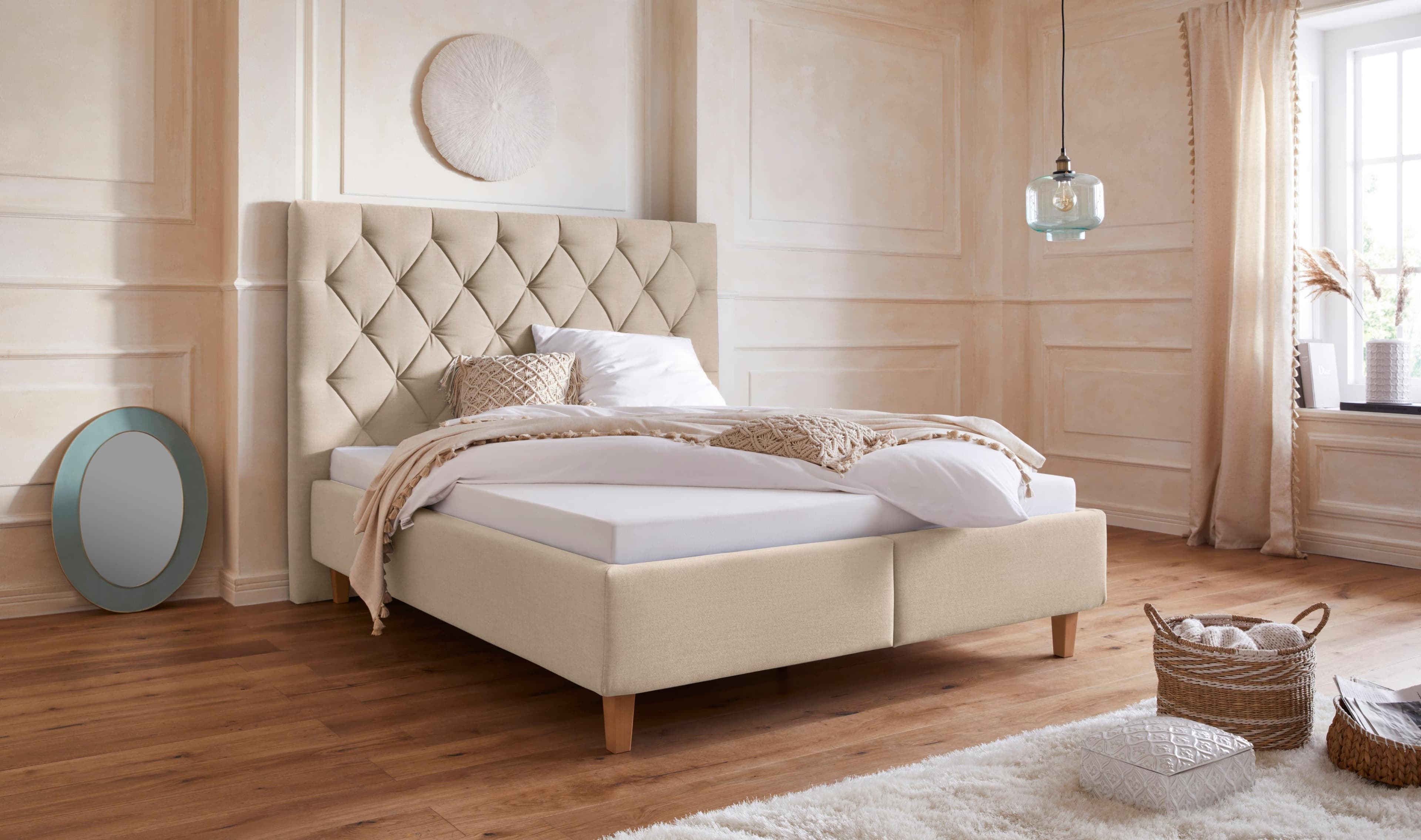 HOME AFFAIRE Sunley 140 Polsterbett Beige mit Lattenrost und Matratzen