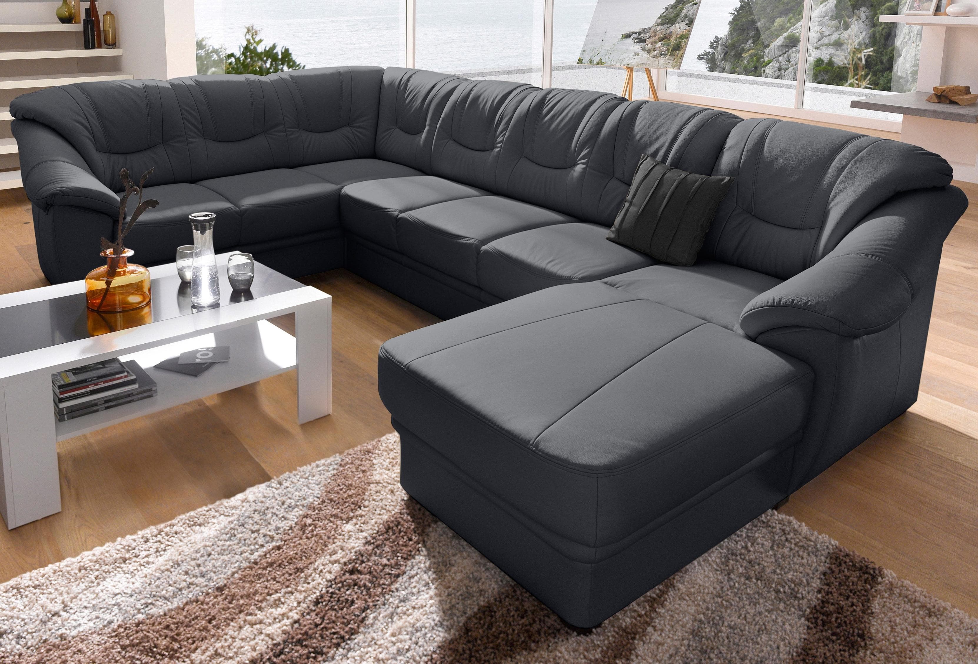 SIT & MORE Wohnlandschaft Savona U-Form Schwarz mit Bettfunktion