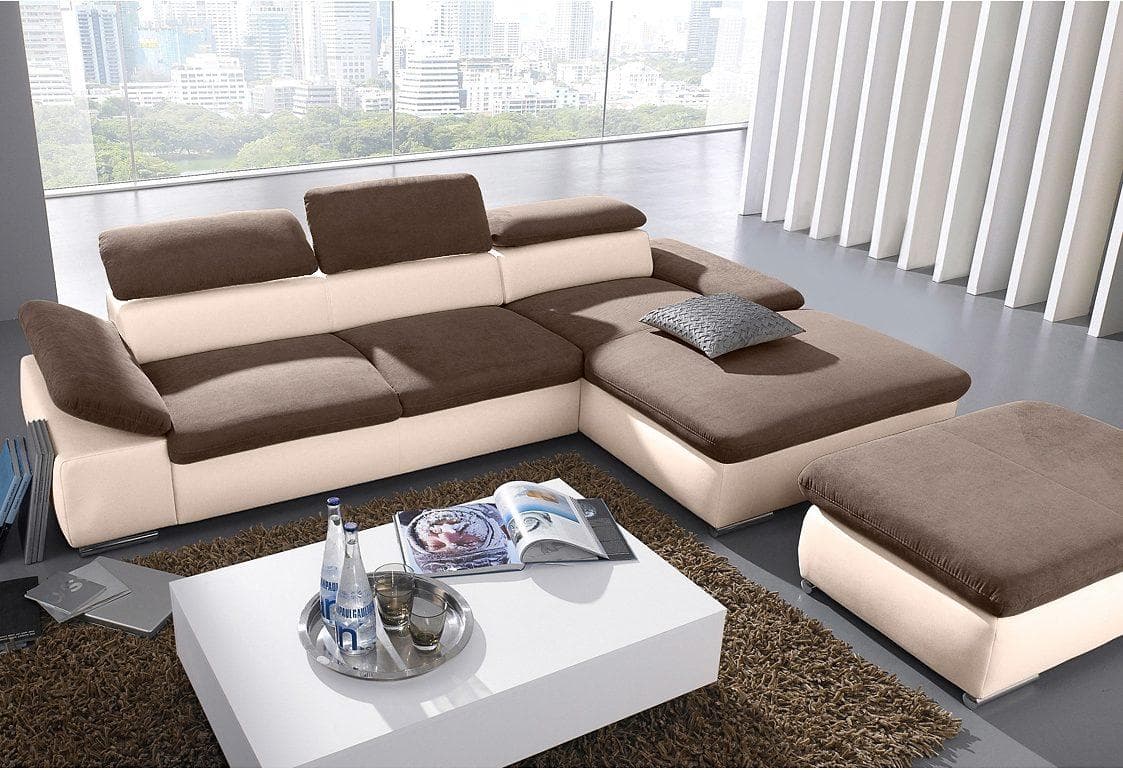 SIT & MORE Ecksofa Valantine L-Form Braun Creme mit Verstellfunktion
