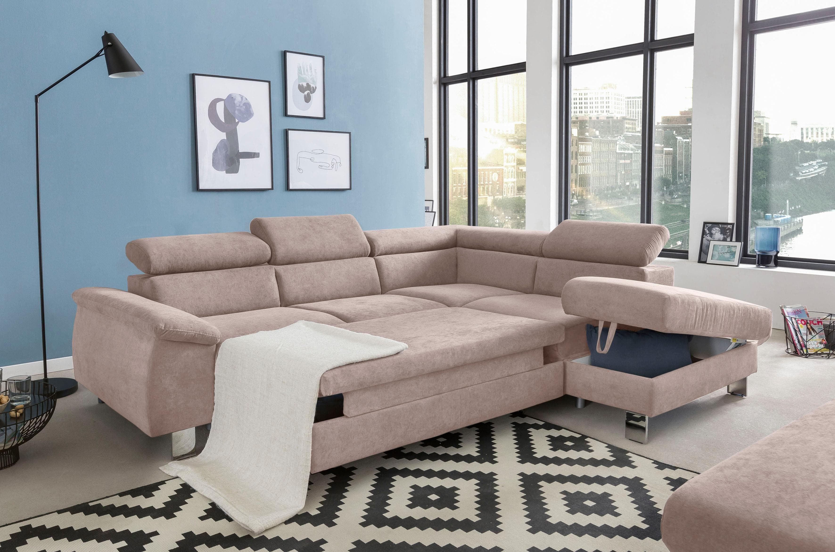 COTTA Ecksofa Komaris L-Form mit Bettfunktion und LED-Beleuchtung
