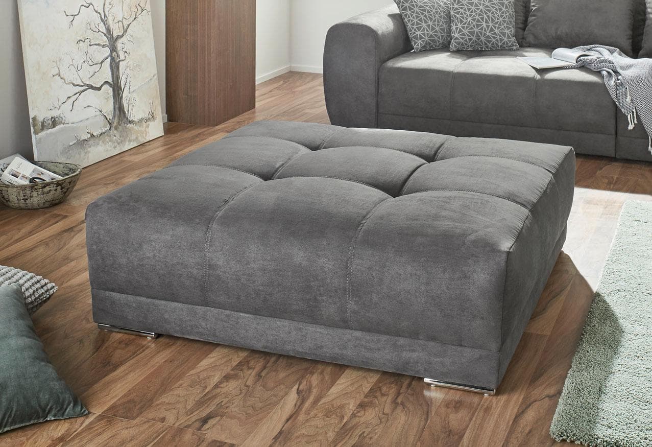 Jockenhöfer Gruppe Moldau XXL Hocker Grau Luxus-Microfaser