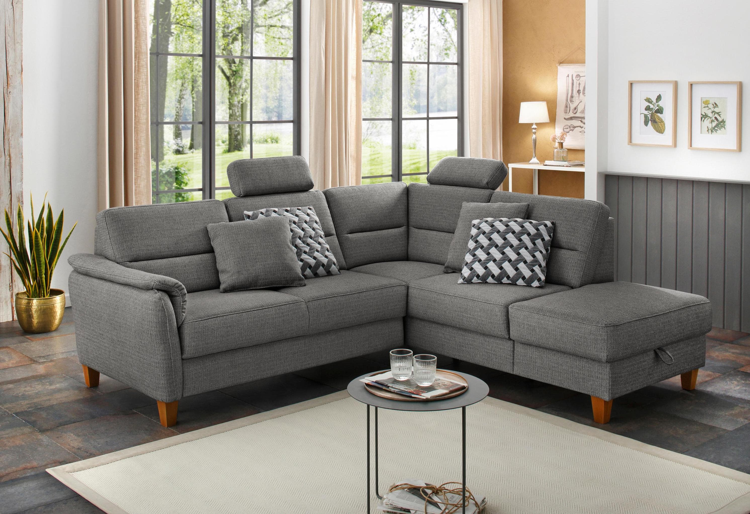 HOME AFFAIRE Ecksofa Palmera L-Form Grau mit Bettfunktion