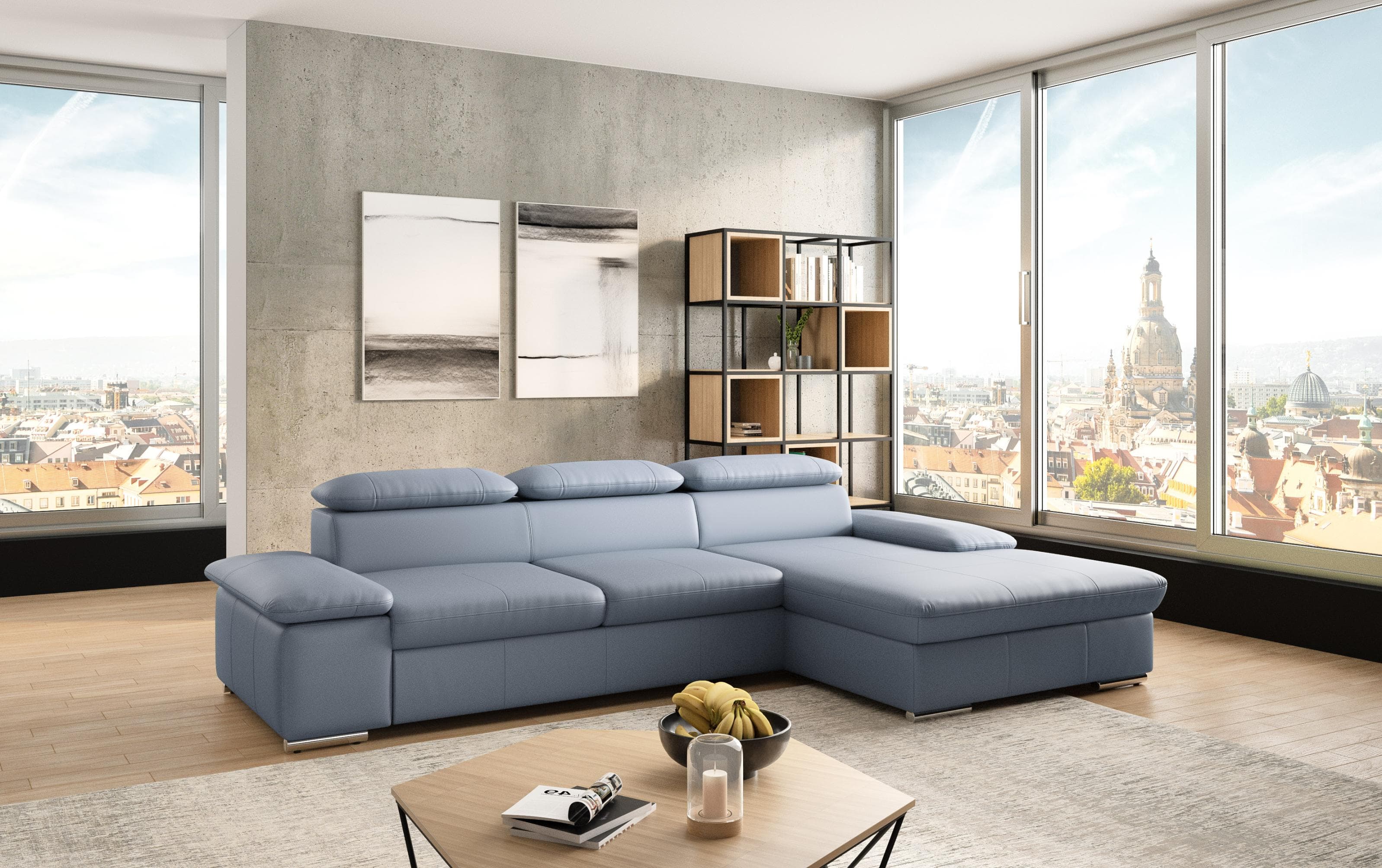 Sit & More Ecksofa Valantine L-Form Graublau NaturLEDER