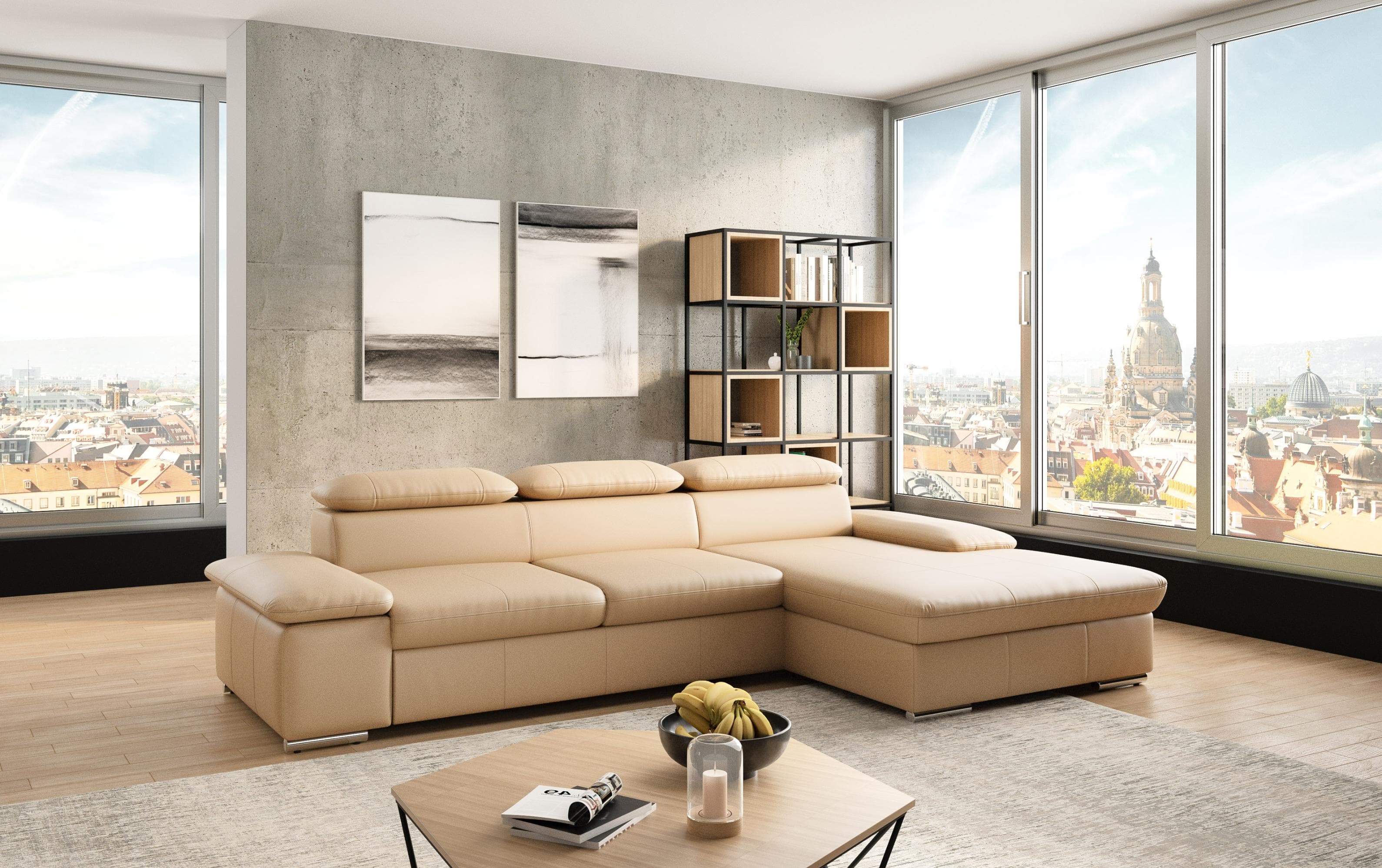 SIT & MORE Ecksofa Valantine L-Form Cappuccino NaturLEDER