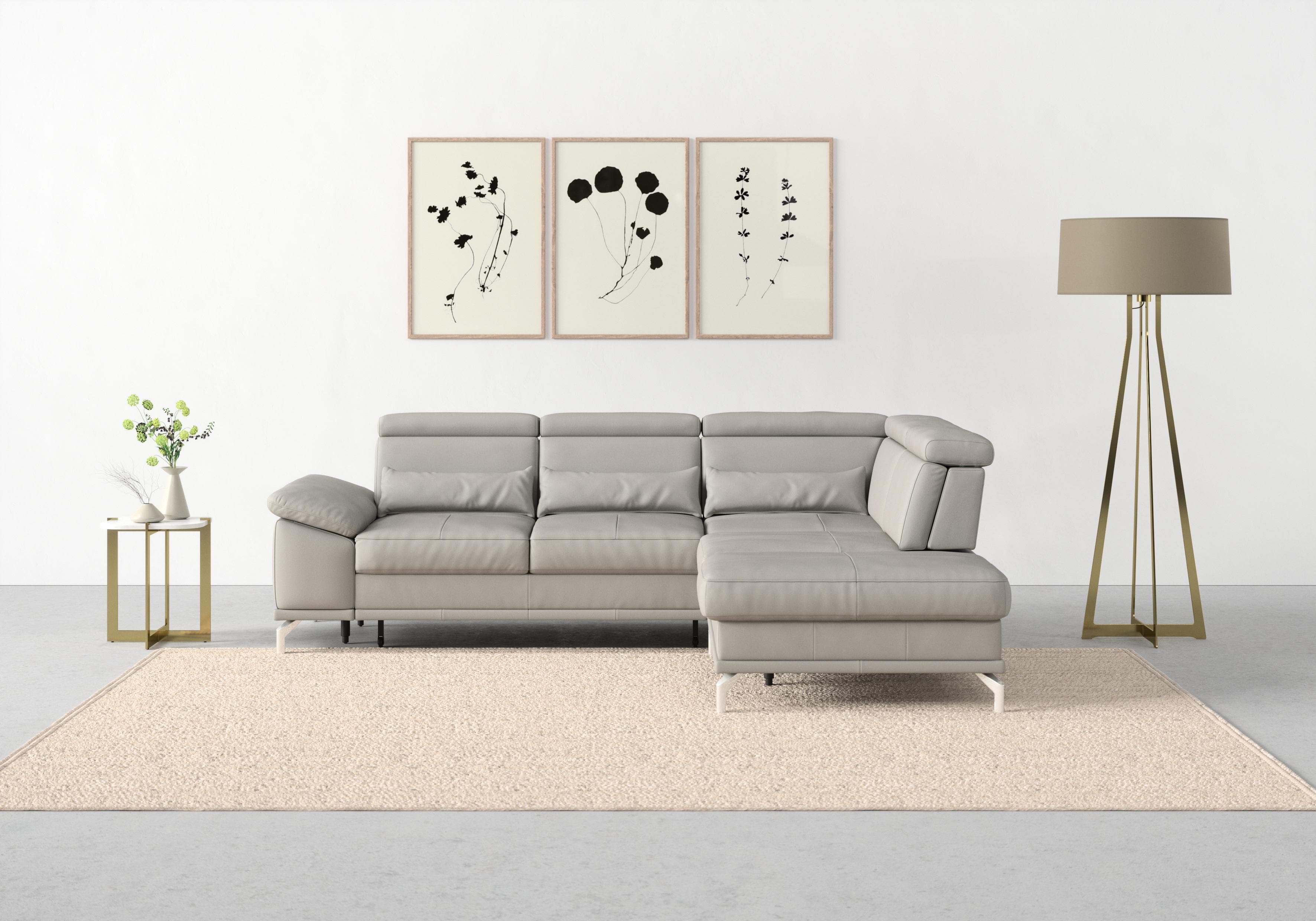 SIT & MORE Ecksofa Cabrio L-Form hellgrau mit Bettfunktion