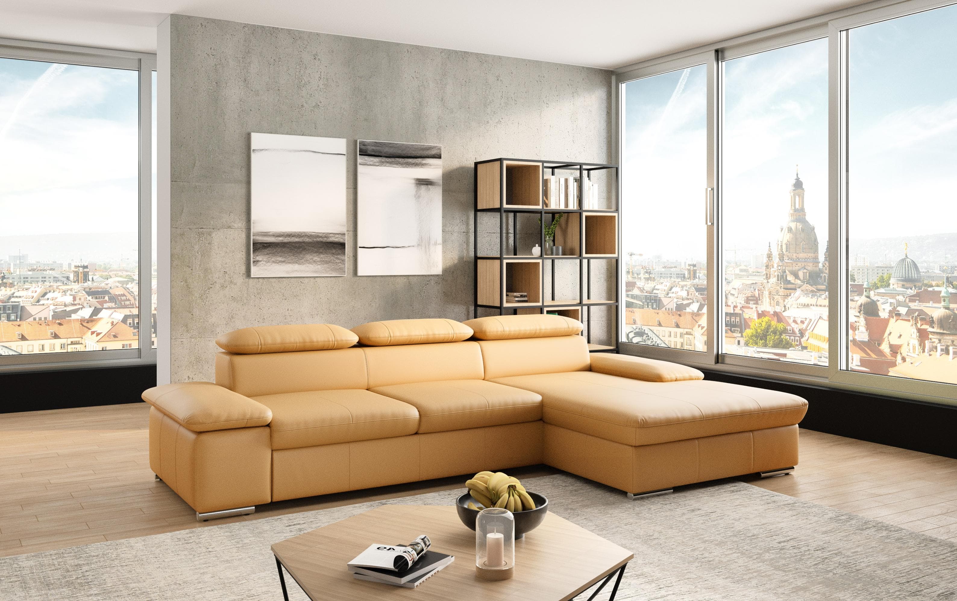 SIT & MORE Ecksofa Valantine L-Form Curry NaturLEDER