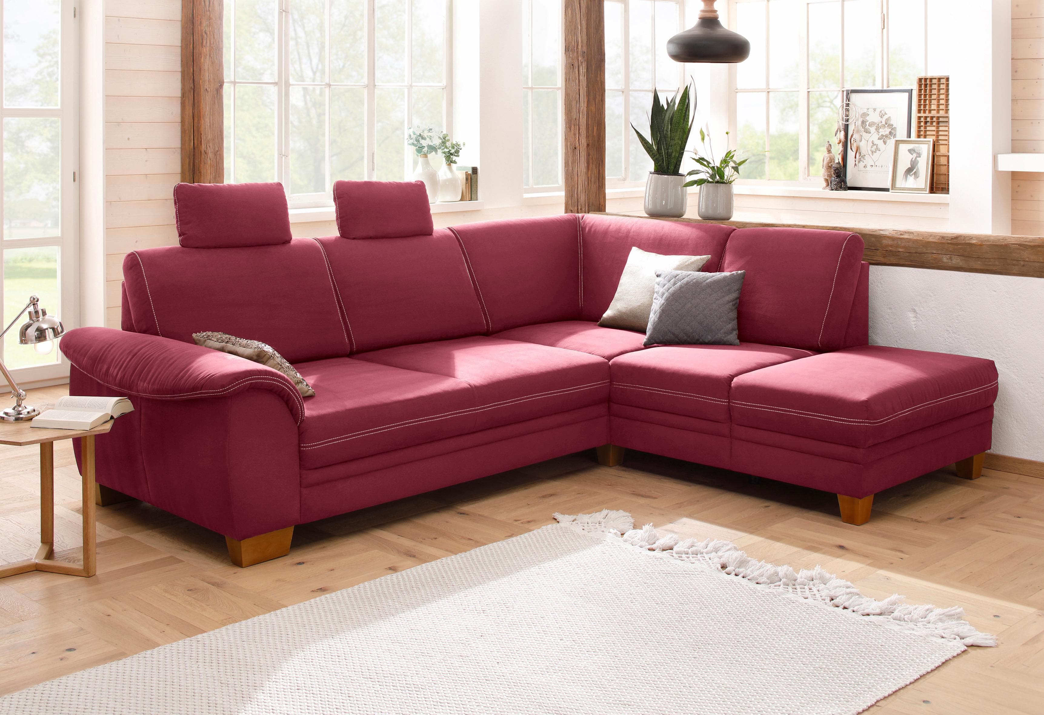 HOME AFFAIRE Ecksofa Husum L-Form Bordeaux Microfaser mit Sitztiefenverstellung