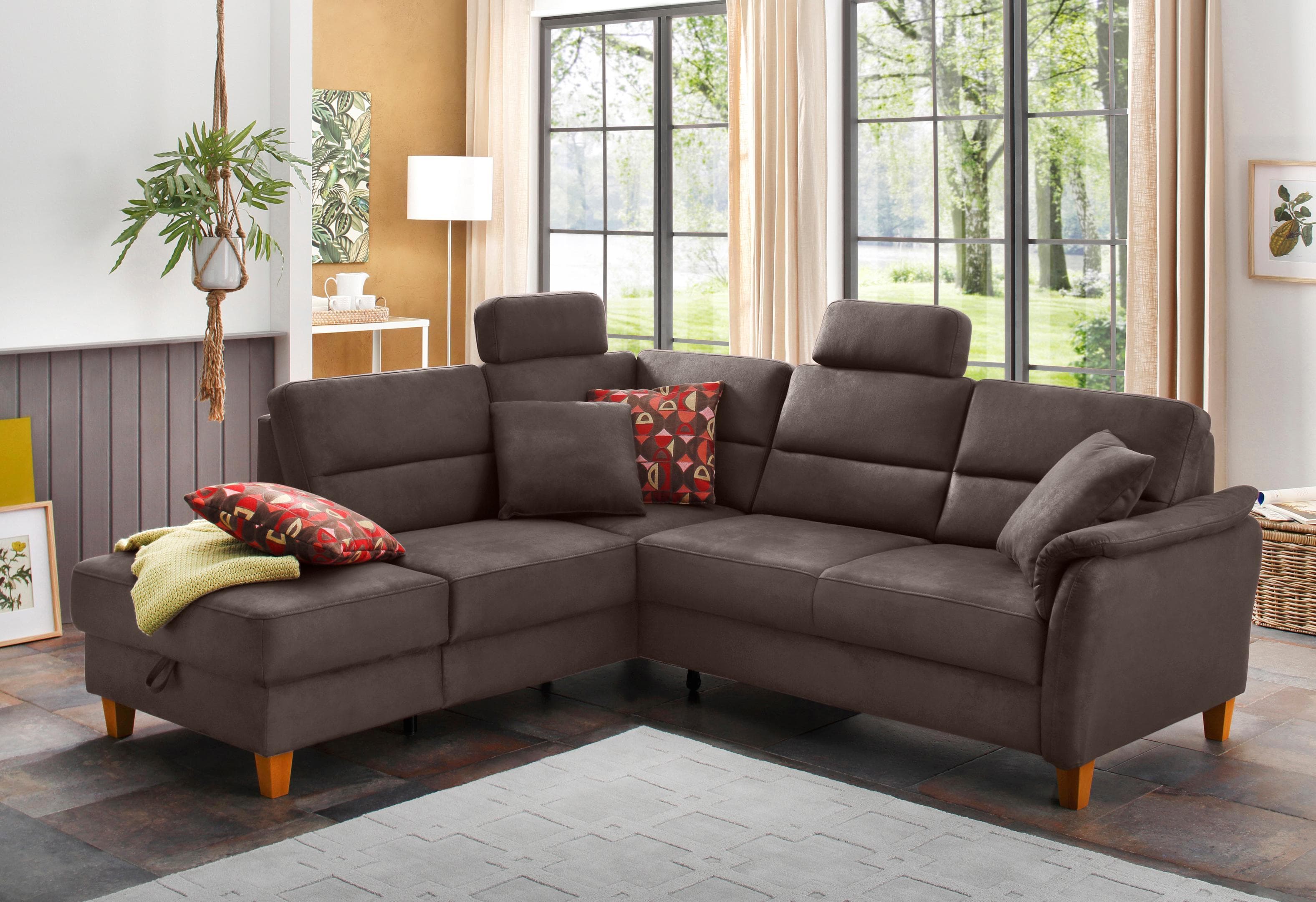 HOME AFFAIRE Ecksofa Palmera L-Form Braun Luxus-Microfaser