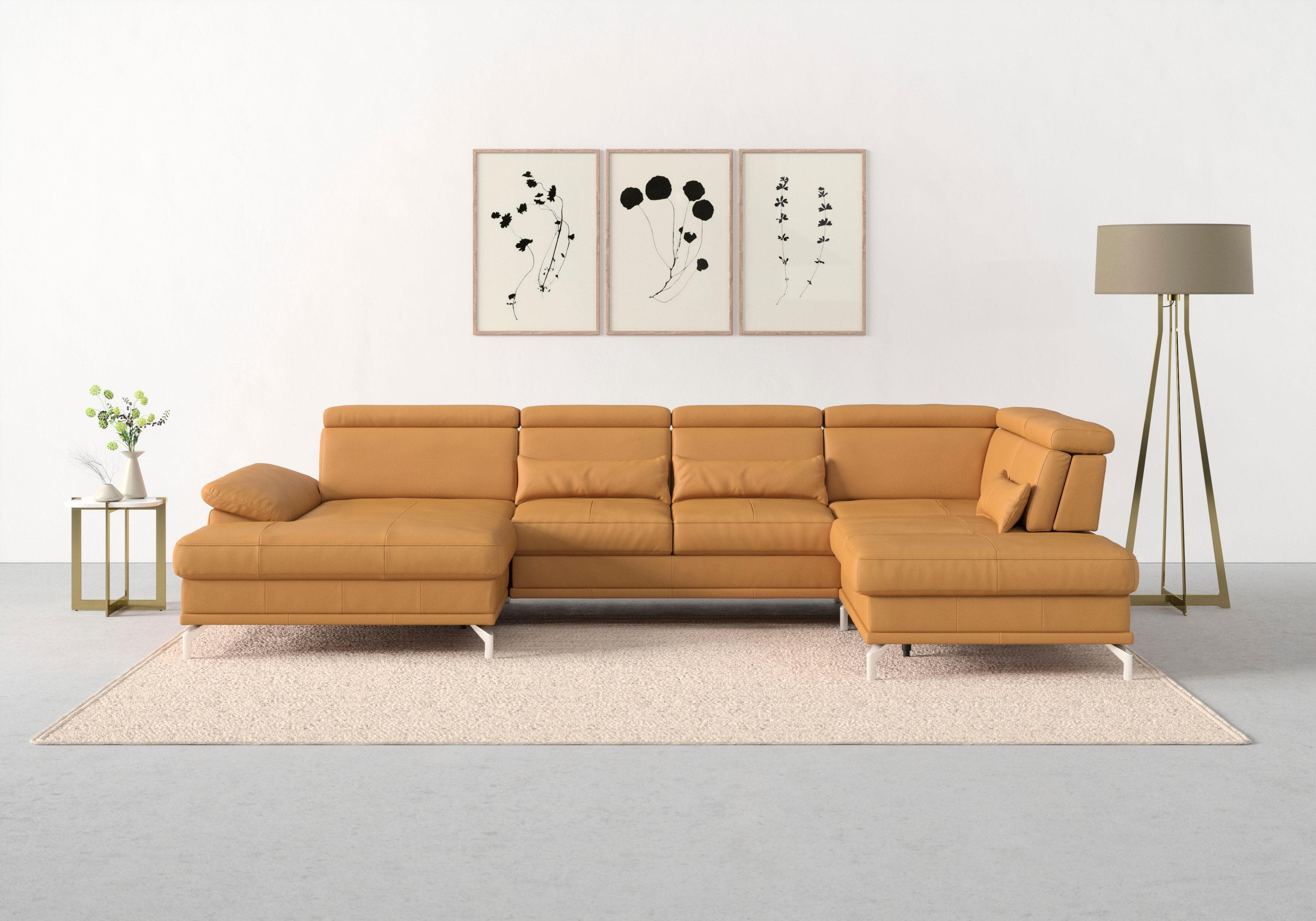 SIT & MORE Wohnlandschaft Cabrio U-Form Curry NaturLEDER®