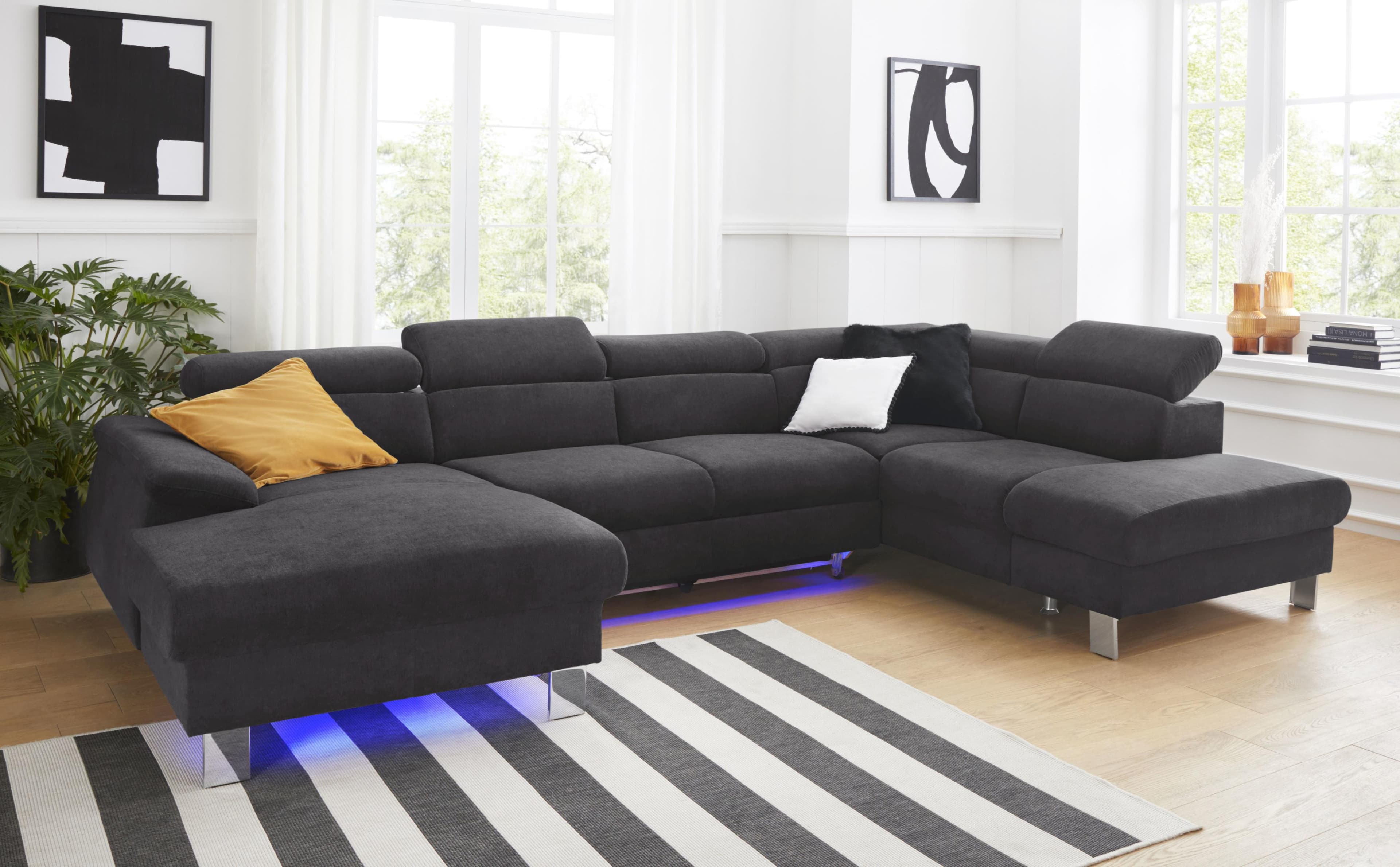 COTTA Wohnlandschaft Komaris U-Form mit Bettfunktion und LED