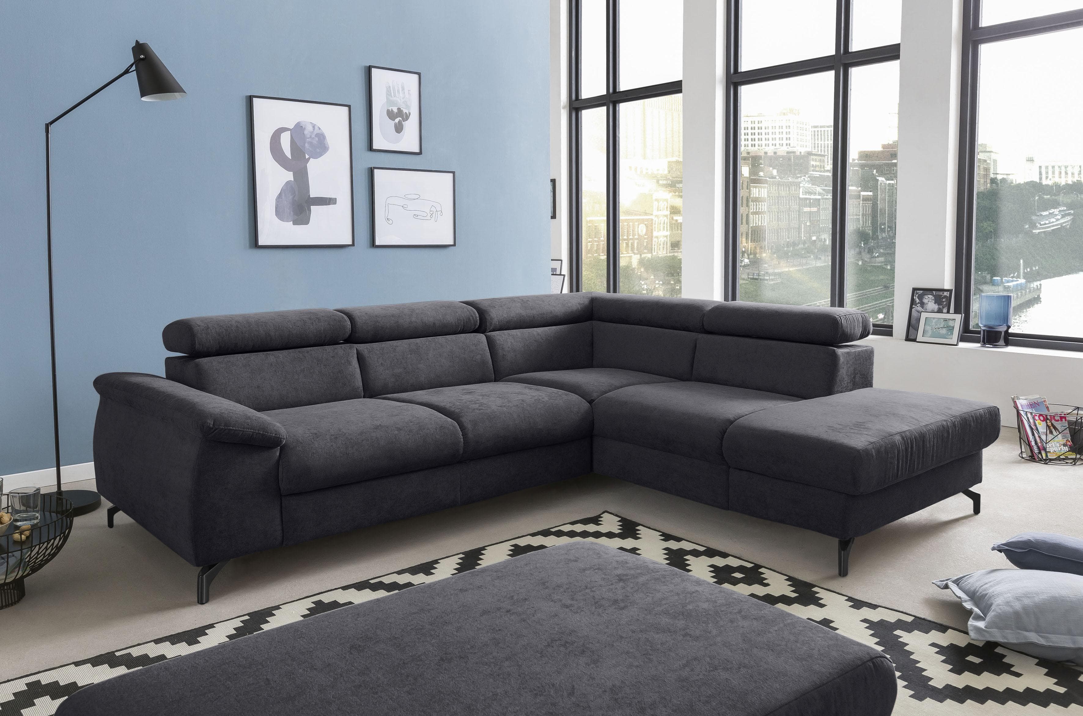 COTTA Ecksofa Kitty L-Form Grau Microfaser mit Bettfunktion