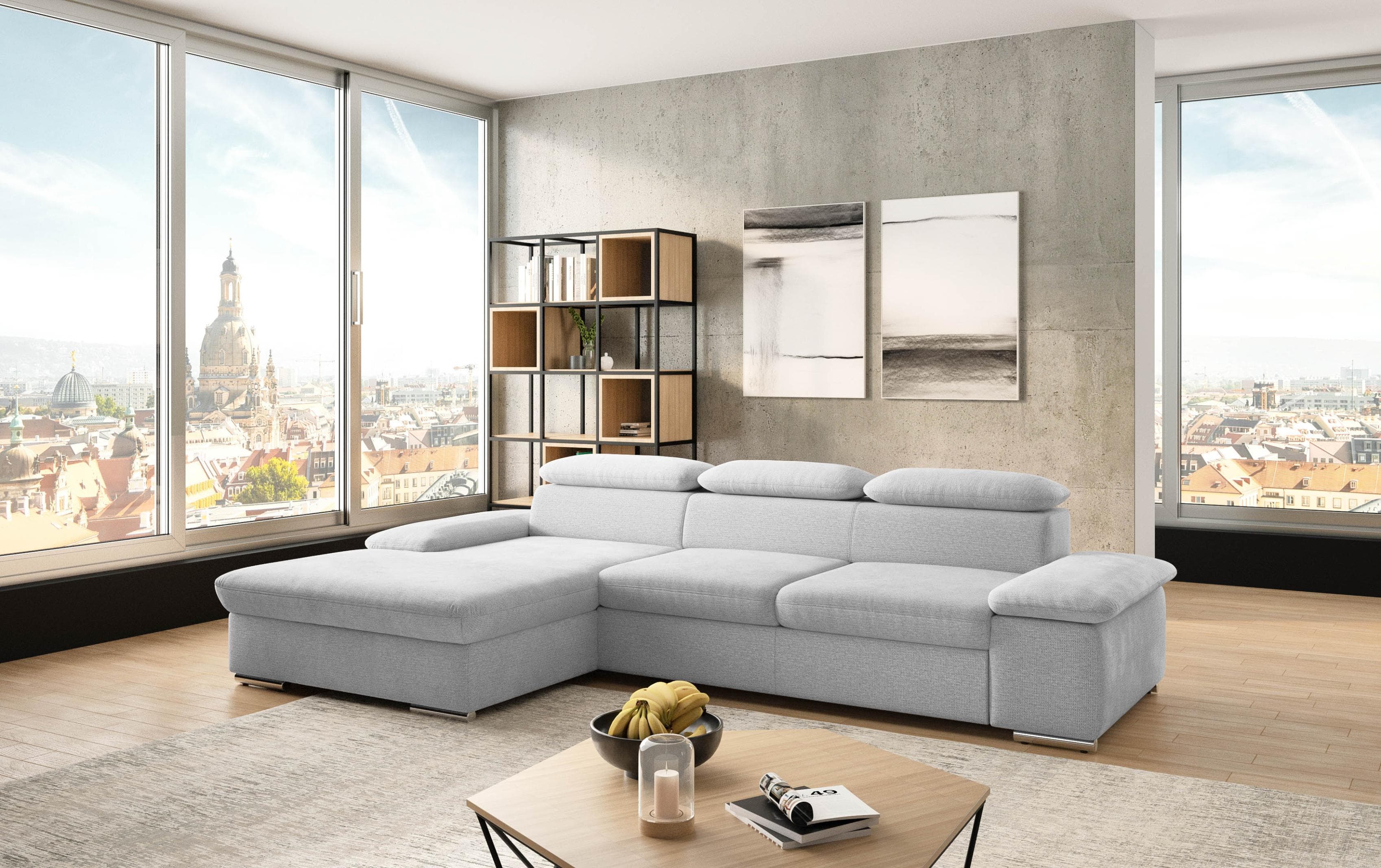 SIT & MORE Ecksofa Valantine L-Form Grau Polyester
