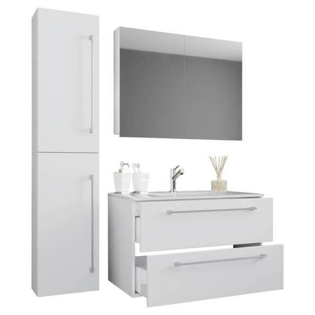 Mid.you Badezimmer-Set Weiß Metall 4-teilig 2,2 Schubladen 93 cm Hängend