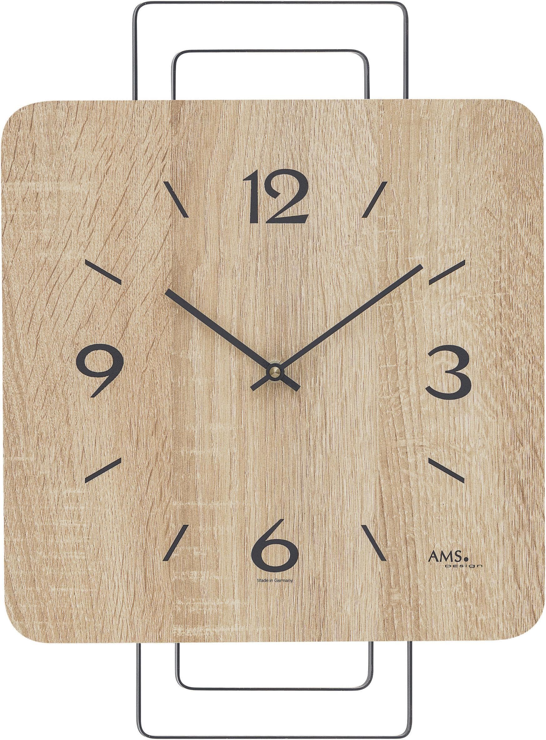 Wanduhr AMS Braun Quarzantrieb Holz Zifferblatt