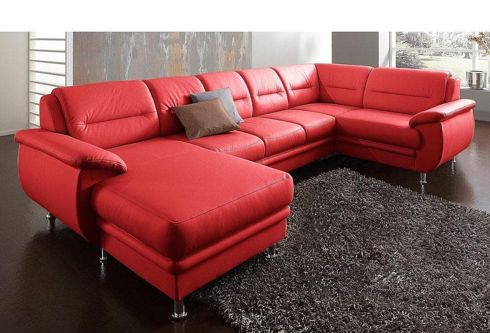 sit&more Wohnlandschaft Mailand U-Form Rot Kunstleder