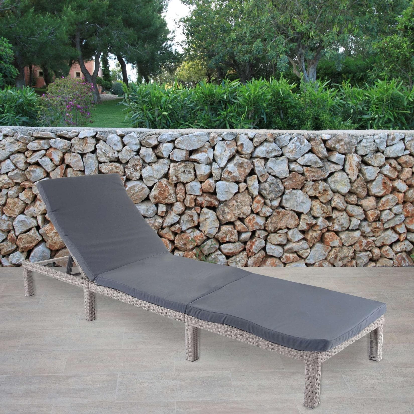 MCW Poly-Rattan Sonnenliege Grau mit Kissen