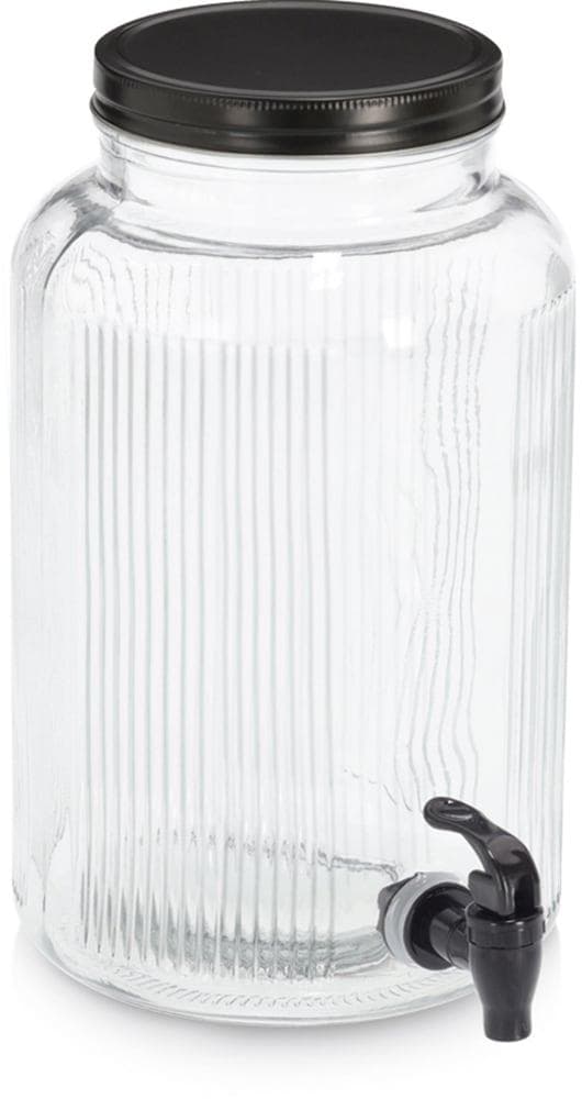 ZELLER PRESENT Getränkespender Glas mit Zapfhahn Transparent Schwarz 3,9 Liter