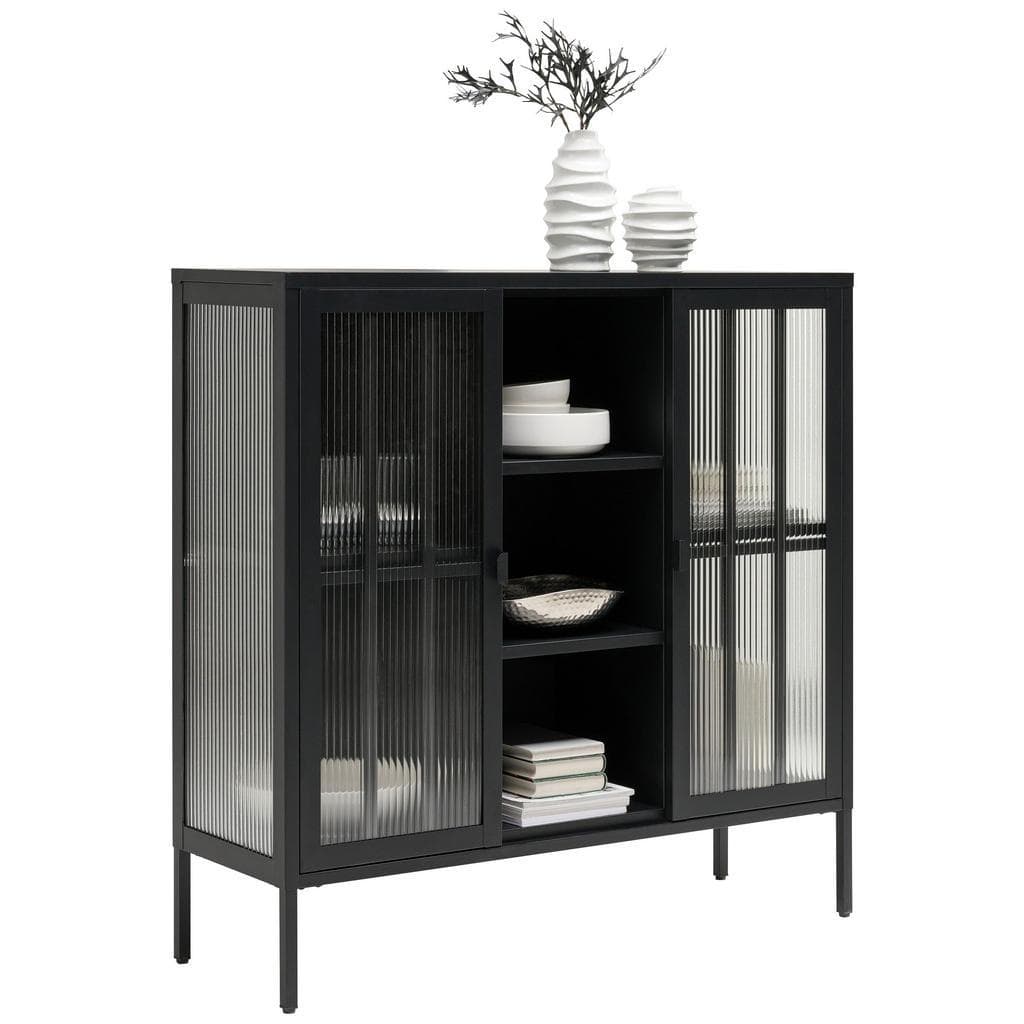 Xora Vitrine Schwarz Metall 4 Fächer