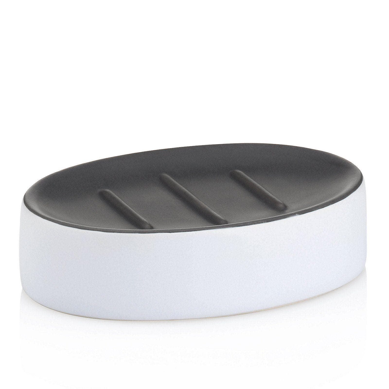 kela Seifenschale MATSI Weiß-Schwarz Keramik mit Rillen