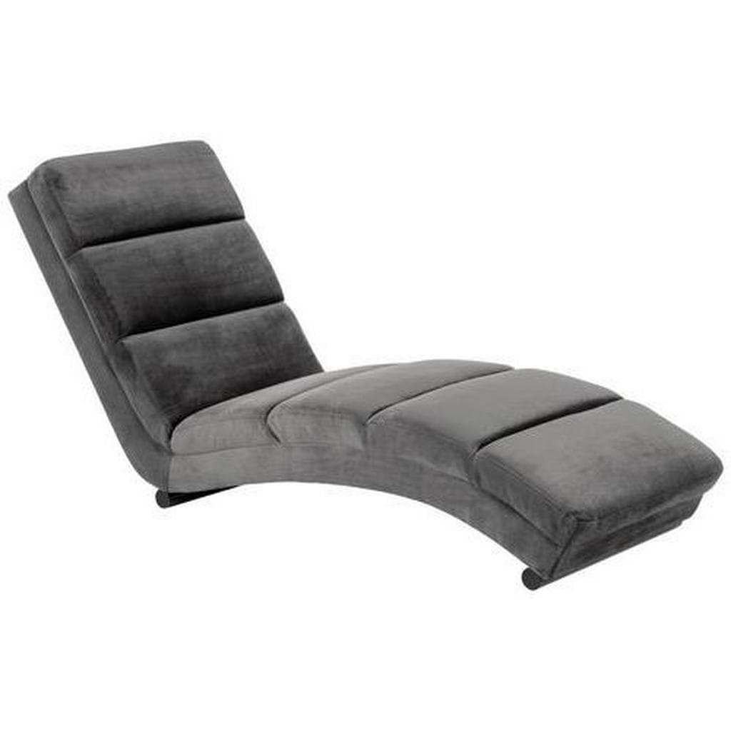 Graue Velours Chaiselongue - Bequemes Sofa mit Stahlgestell