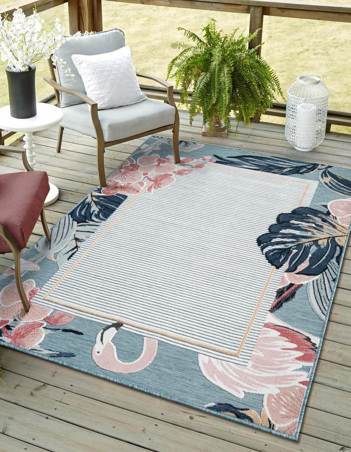MyFlair Teppich Cloud Bunt Blau Outdoor Flamingo Motiv