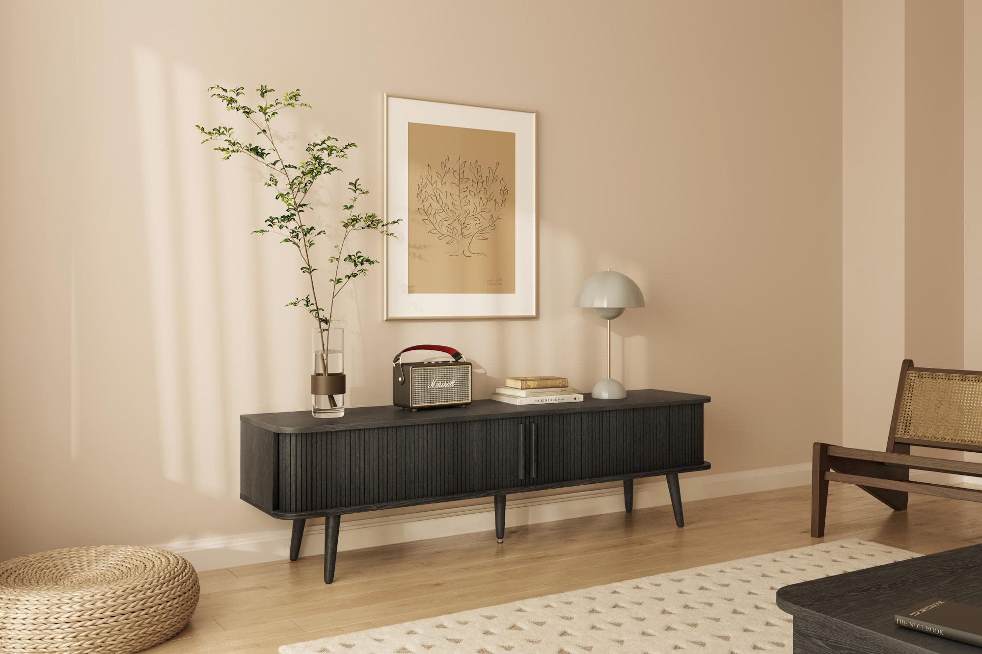 Skandinavisches TV-Board aus Holzwerkstoff, schwarz