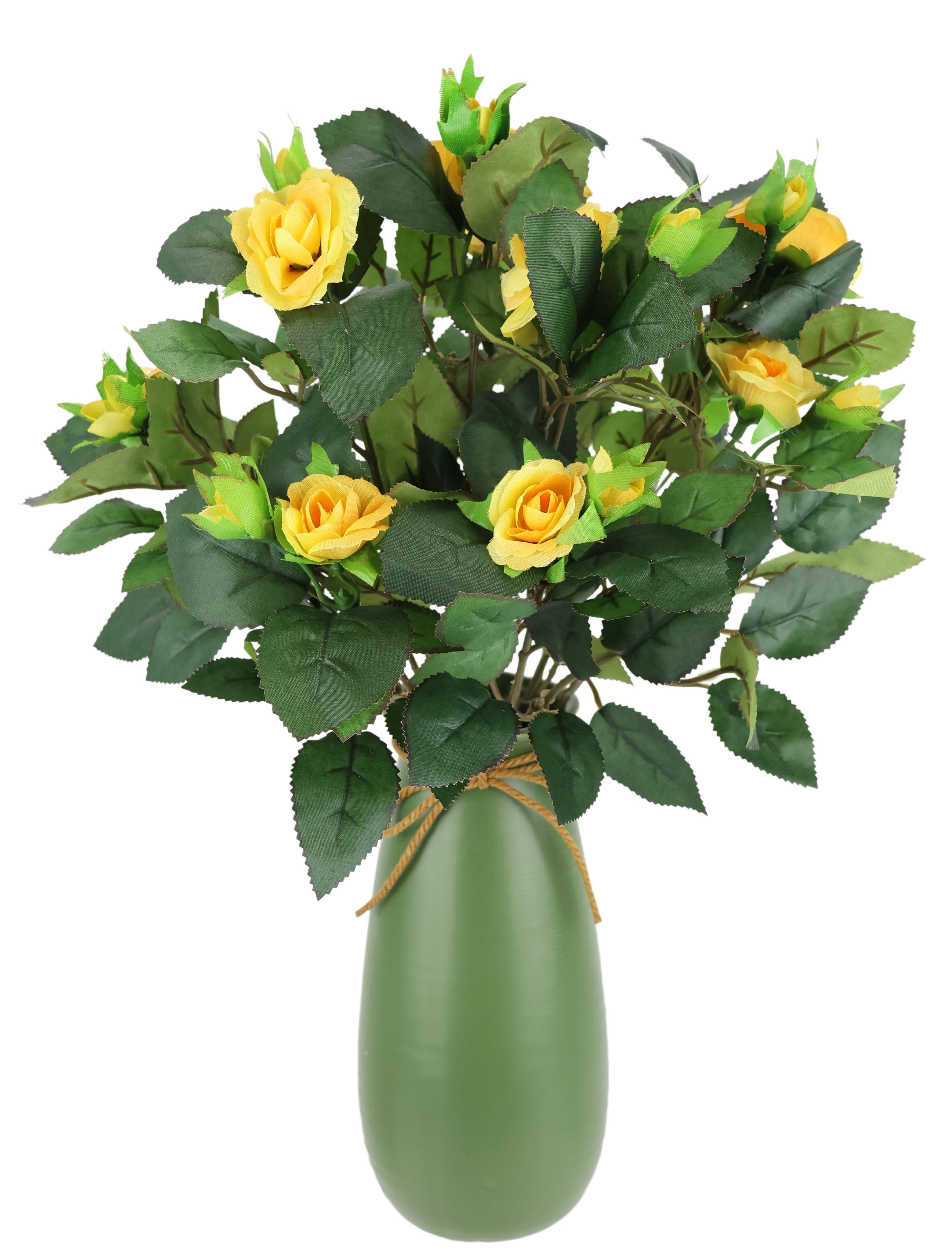 I.GE.A. Kunstblume Rosenbusch in Vase Gelb Polyester