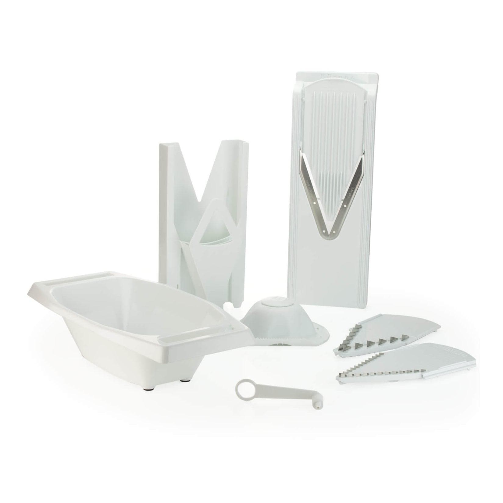 Börner Mandoline V3 Spezial 7-teiliges Set 5 Schnittstärken Pommes-Schneider BPA-frei und rostfrei Weiß