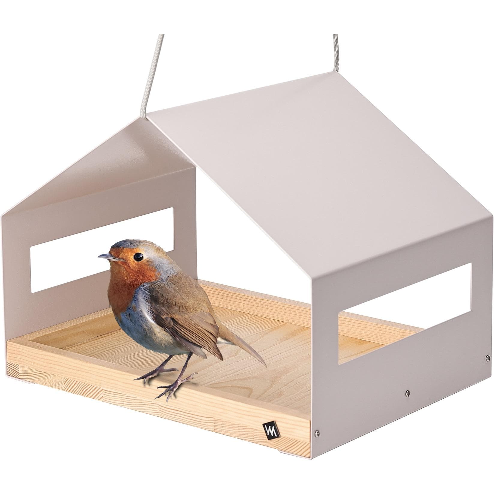 WONDERMAKE Vogelhaus XL Metall und Holz Grau-Beige Wetterfest