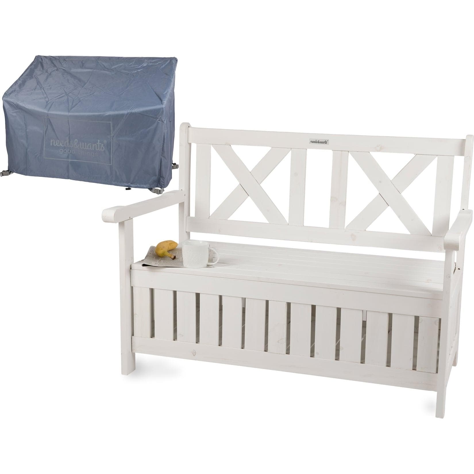 needs&wants® Gartenbank Chesty2 Weiß mit Stauraum und Abdeckung