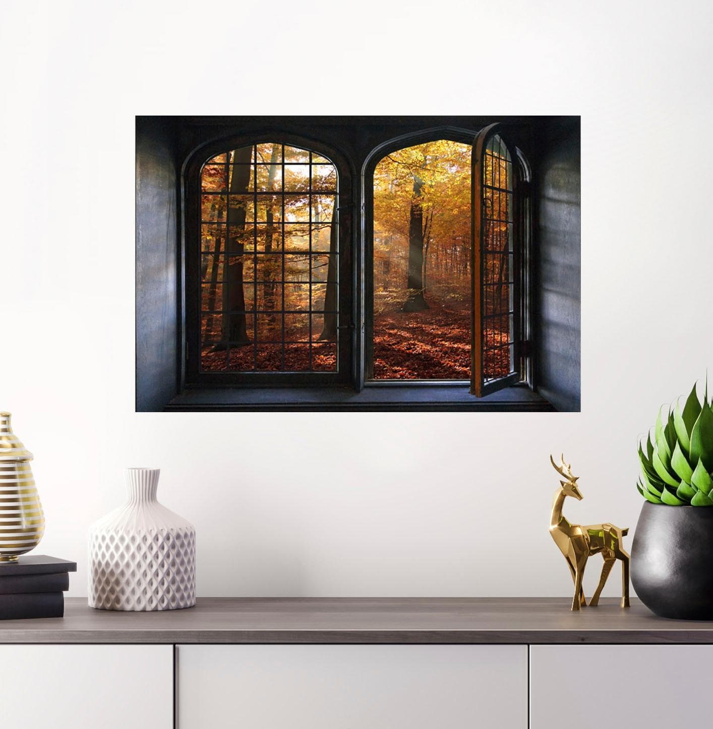 QUEENCE Wandsticker Herbsttag Gold 3D Fensterdurchbruch