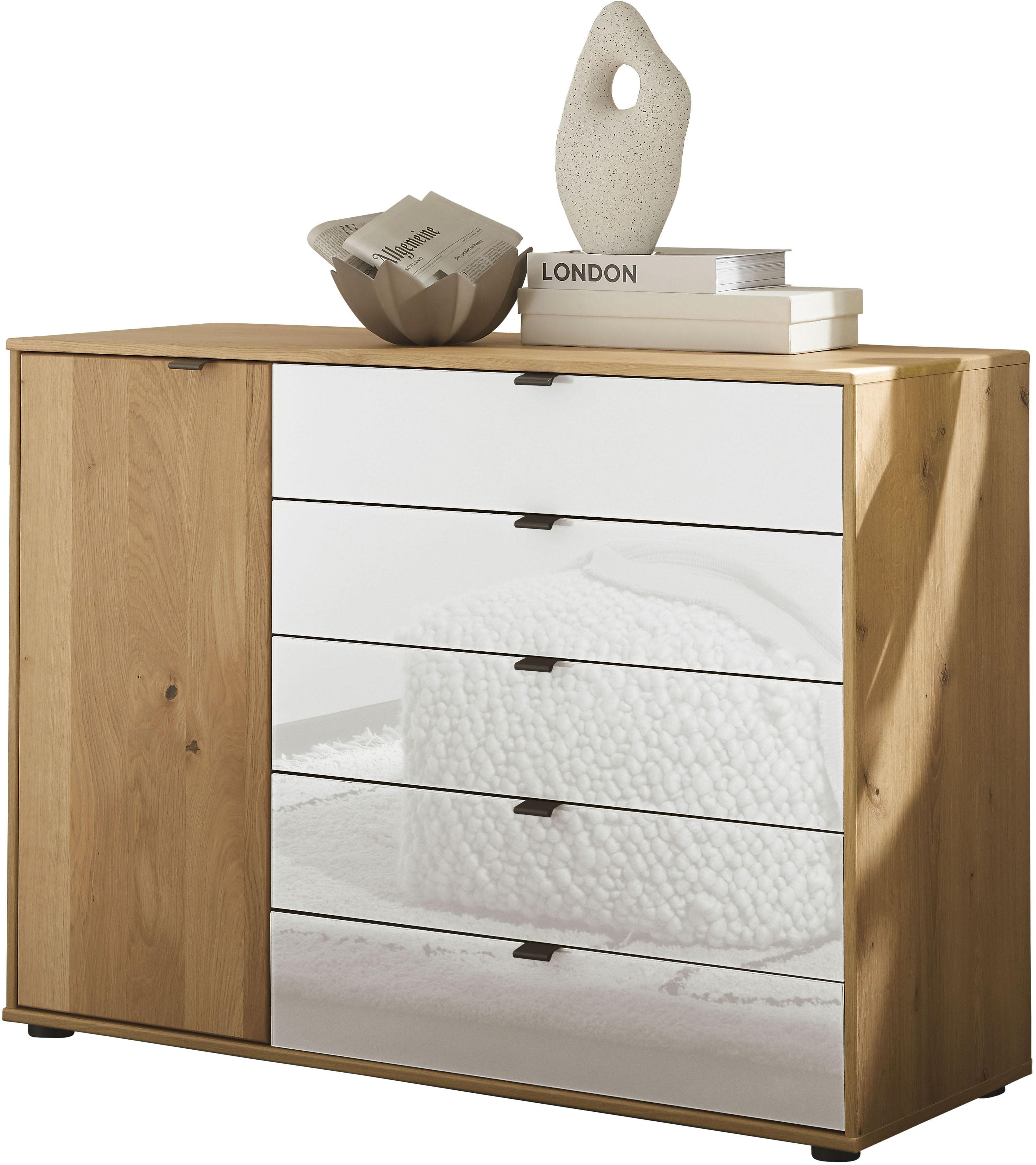 Kombikommode WIEMANN Cardiff Sideboard Wäscheschrank Bianco-Eiche Glas Weiß