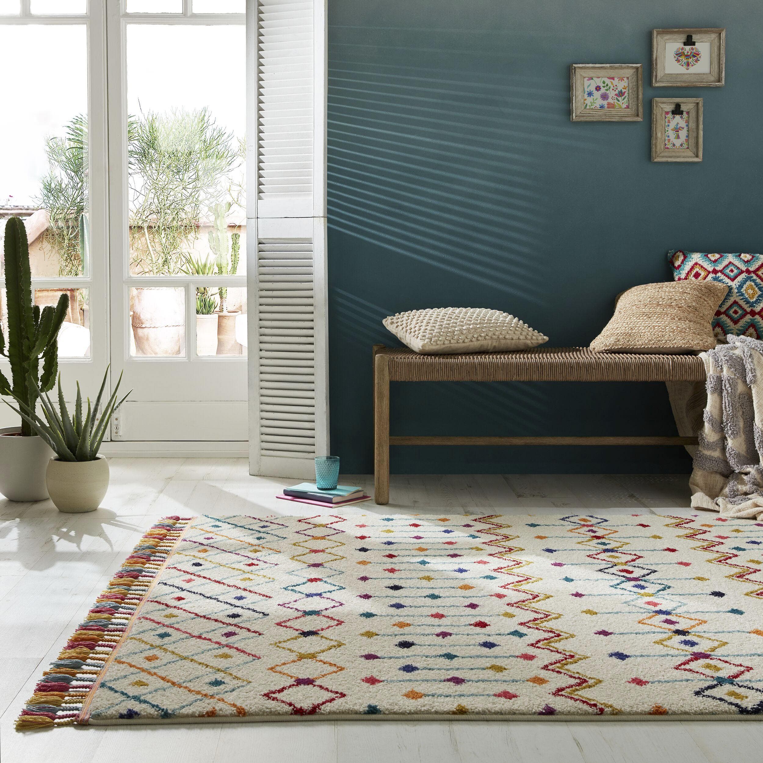 FLAIR RUGS PRAIRIE Teppich Bunt Geometrisch mit Fransen
