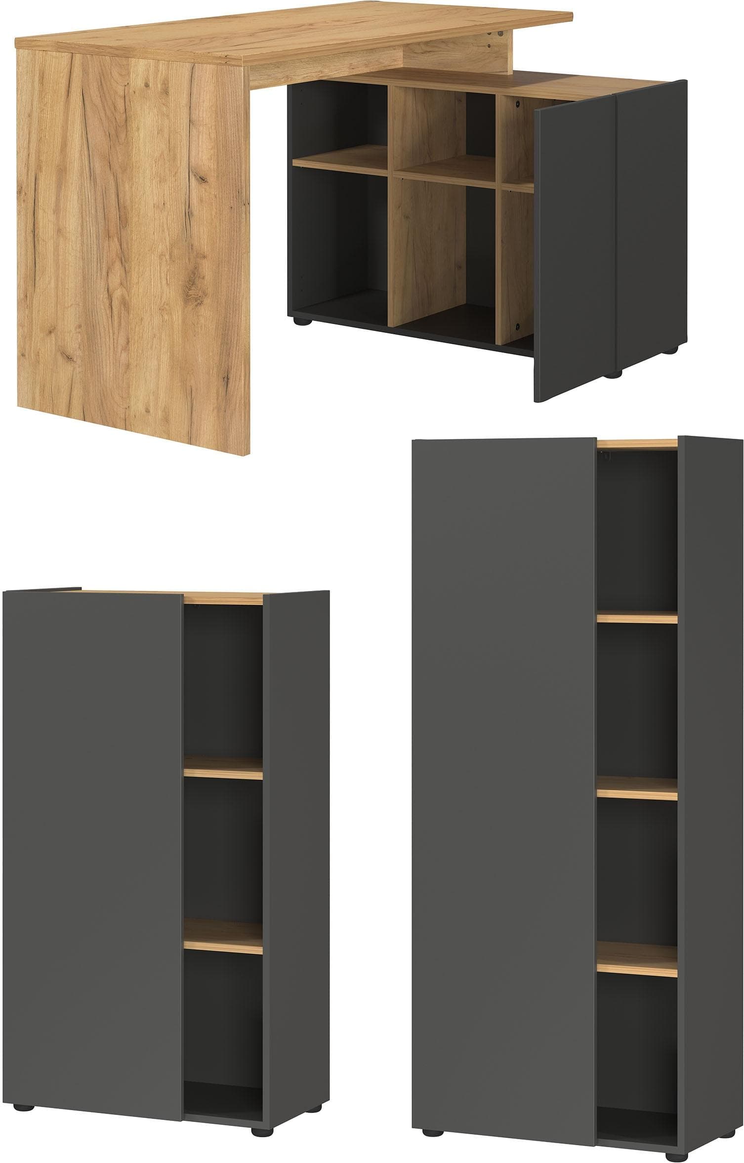 Germania Adrano Büromöbel-Set Eckschreibtisch mit Sideboard Grau Eiche
