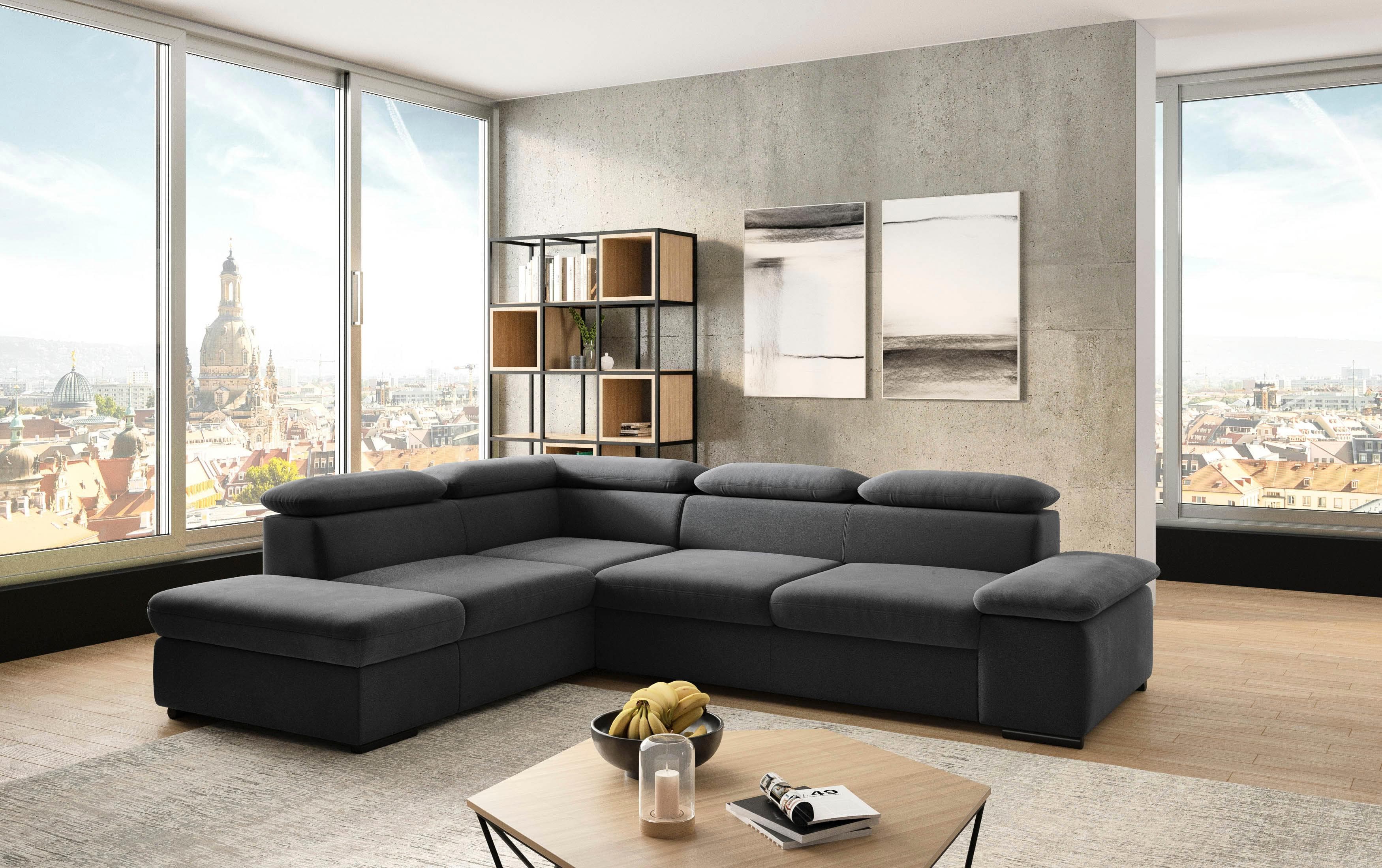 SIT & MORE Ecksofa Alcudia L-Form Grau mit Armteilverstellung und Bettfunktion