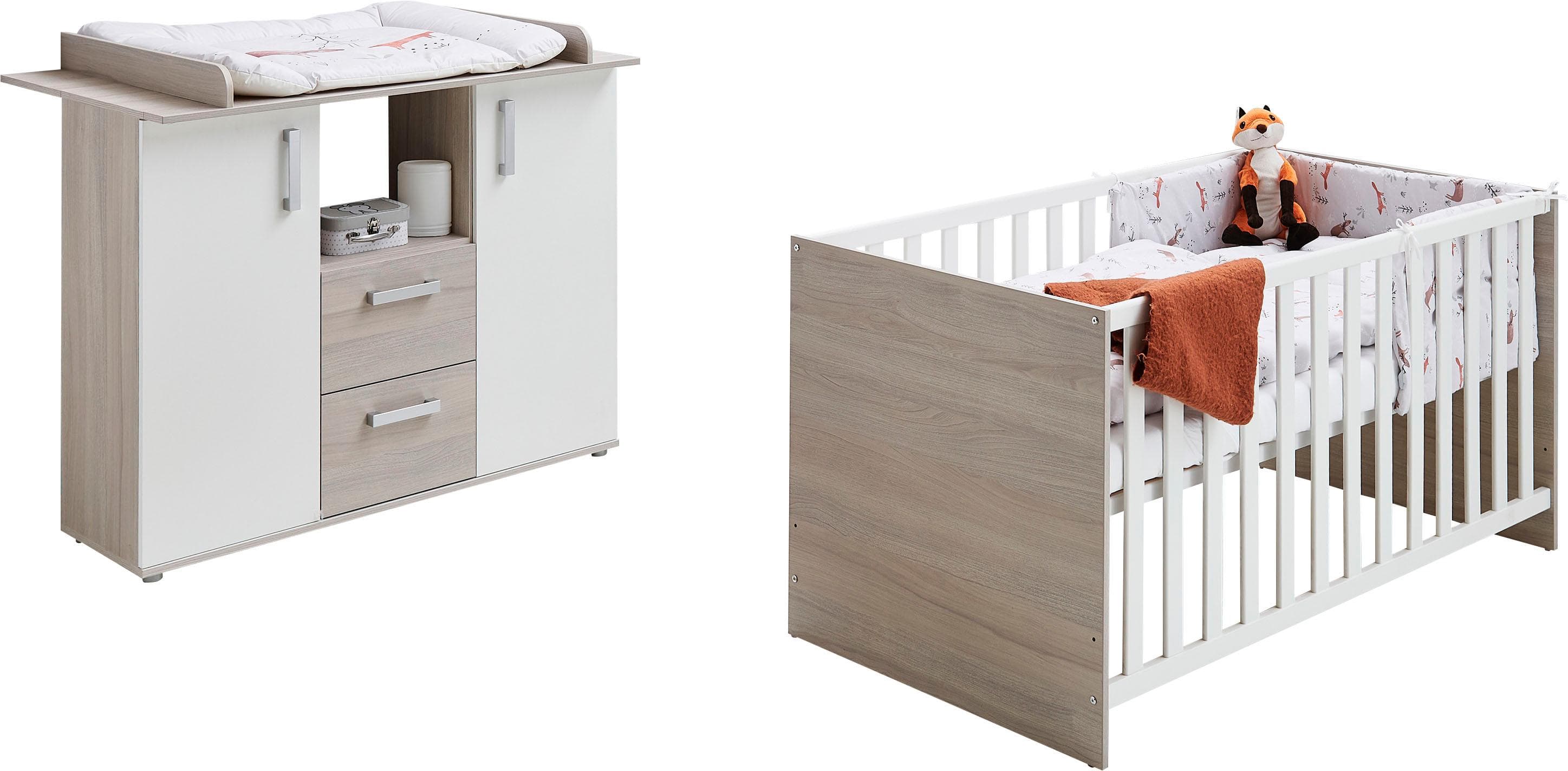 HOME AFFAIRE Geert Babymöbel-Set Grau/Weiß mit Wickelkommode