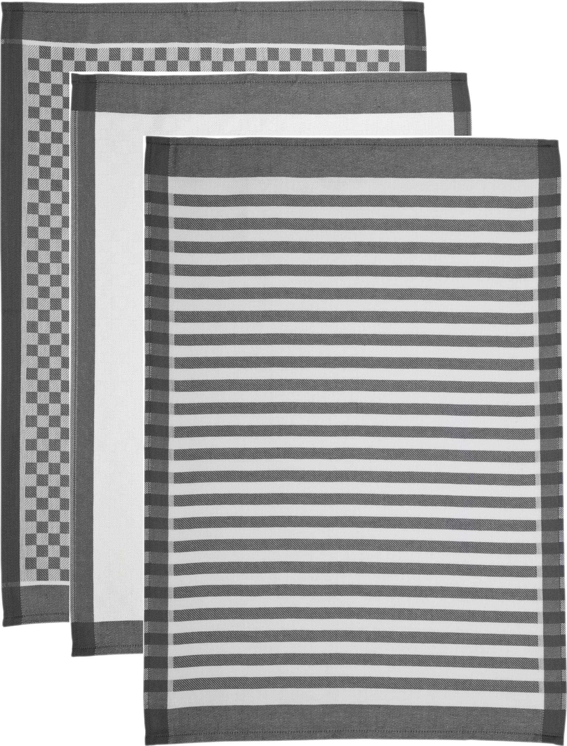 ROSS Geschirrtuch Set Superior 3-tlg. Anthrazit/Weiß 100% Baumwolle