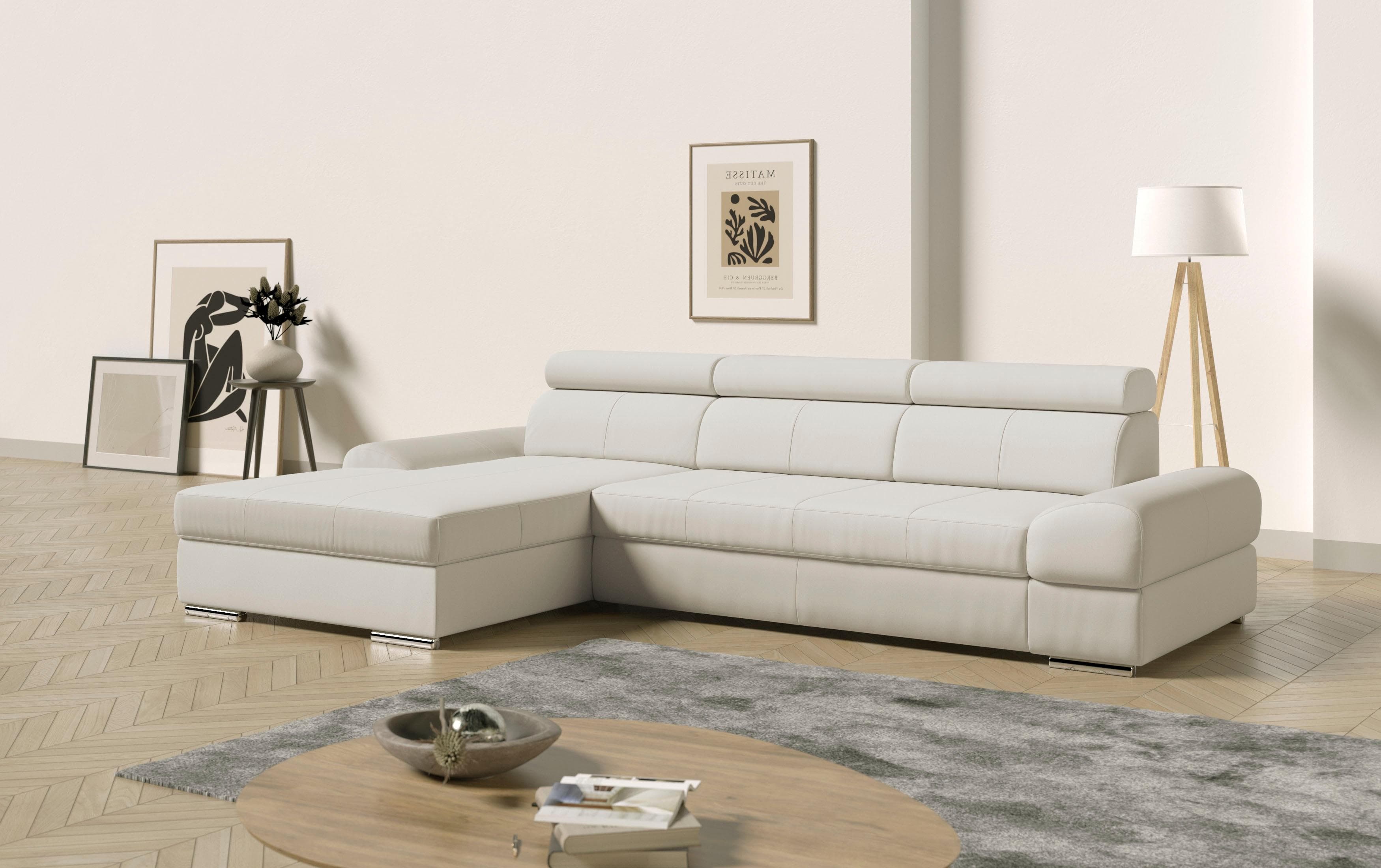 SIT & MORE Ecksofa Broadway L-Form Weiß Leder Microfaser