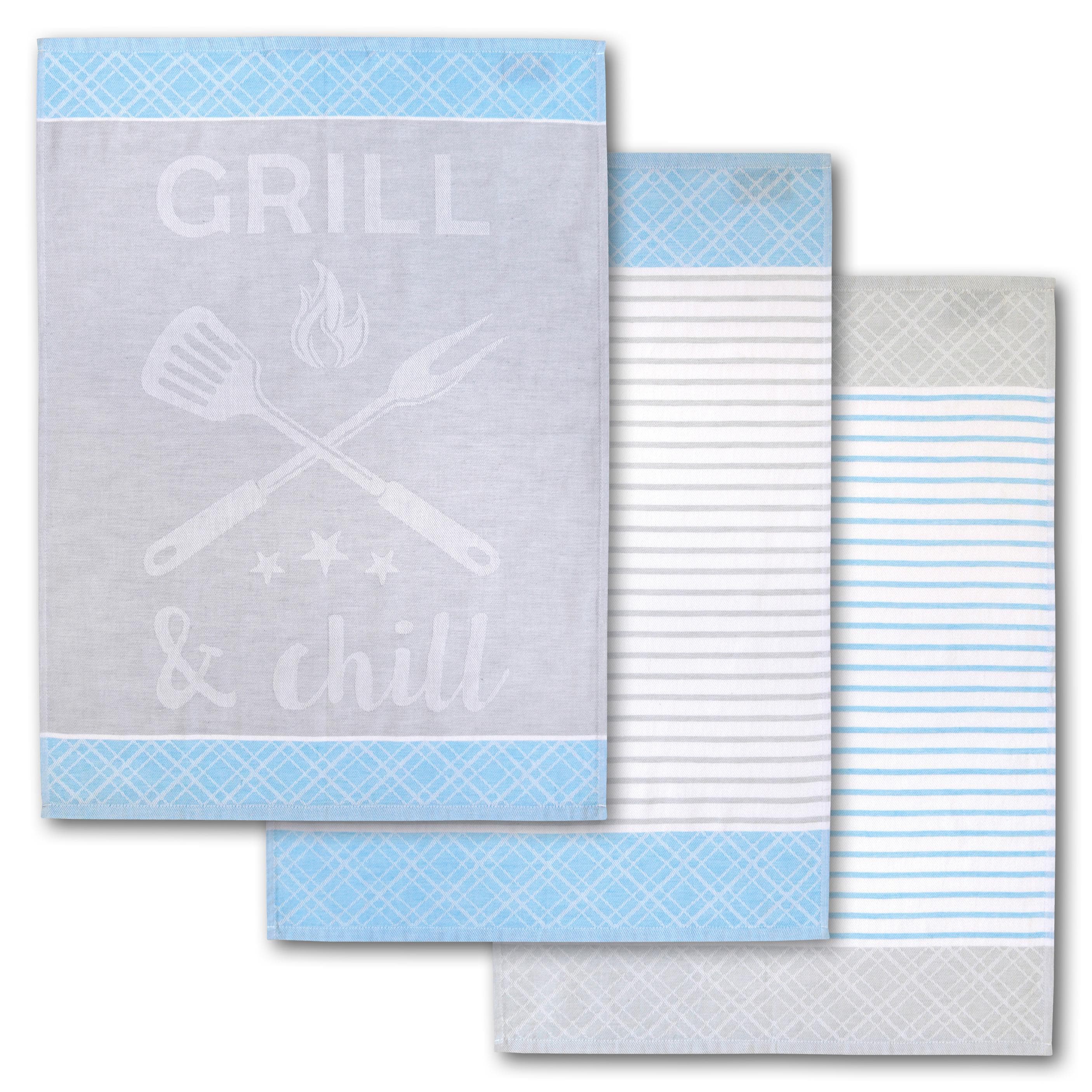 Dyckhoff Geschirrtuch-Set Grill & Chill 3-tlg. 100% Baumwolle Blau