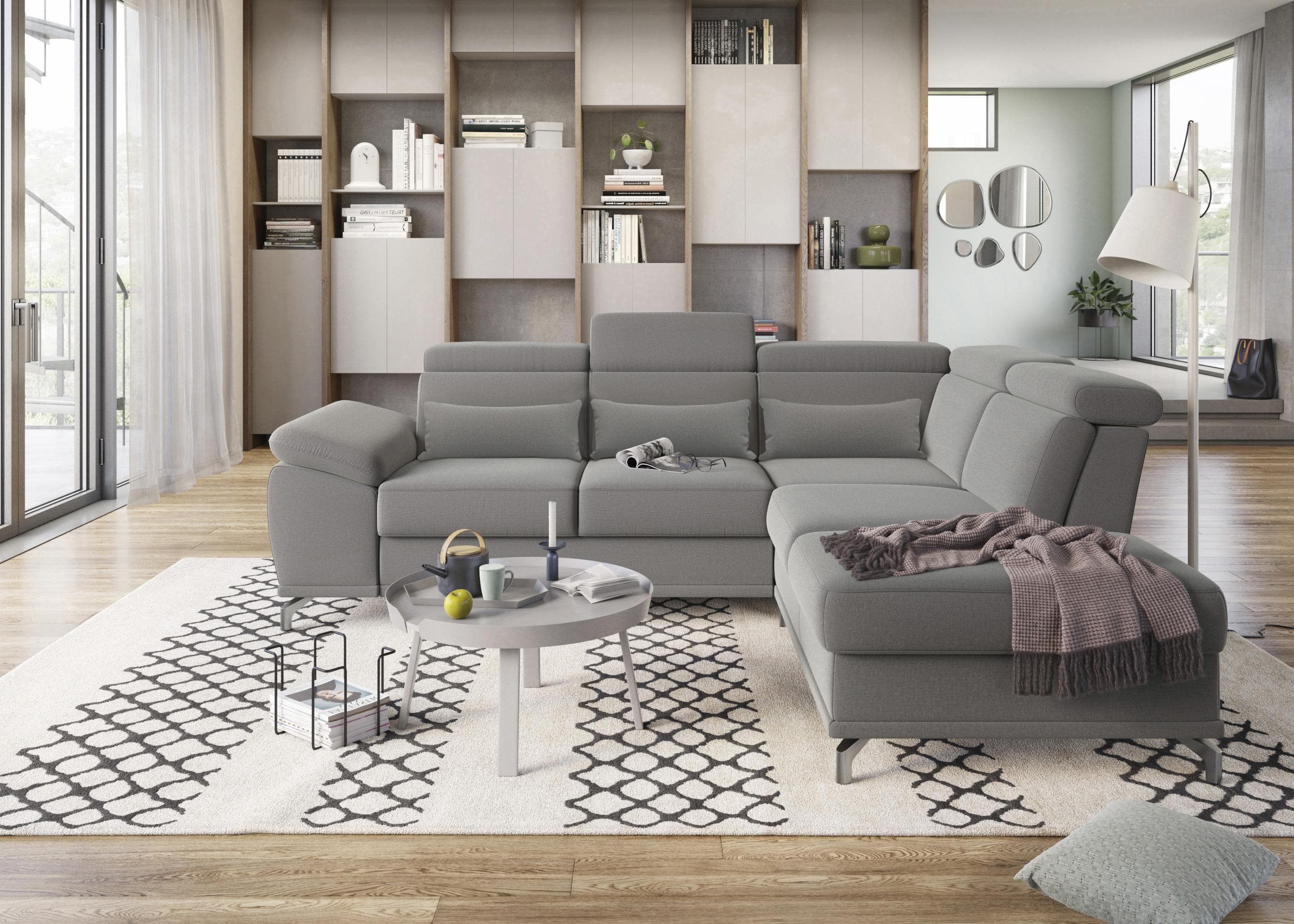 SIT & MORE Ecksofa Cabrio L-Form Grau mit Verstellfunktionen