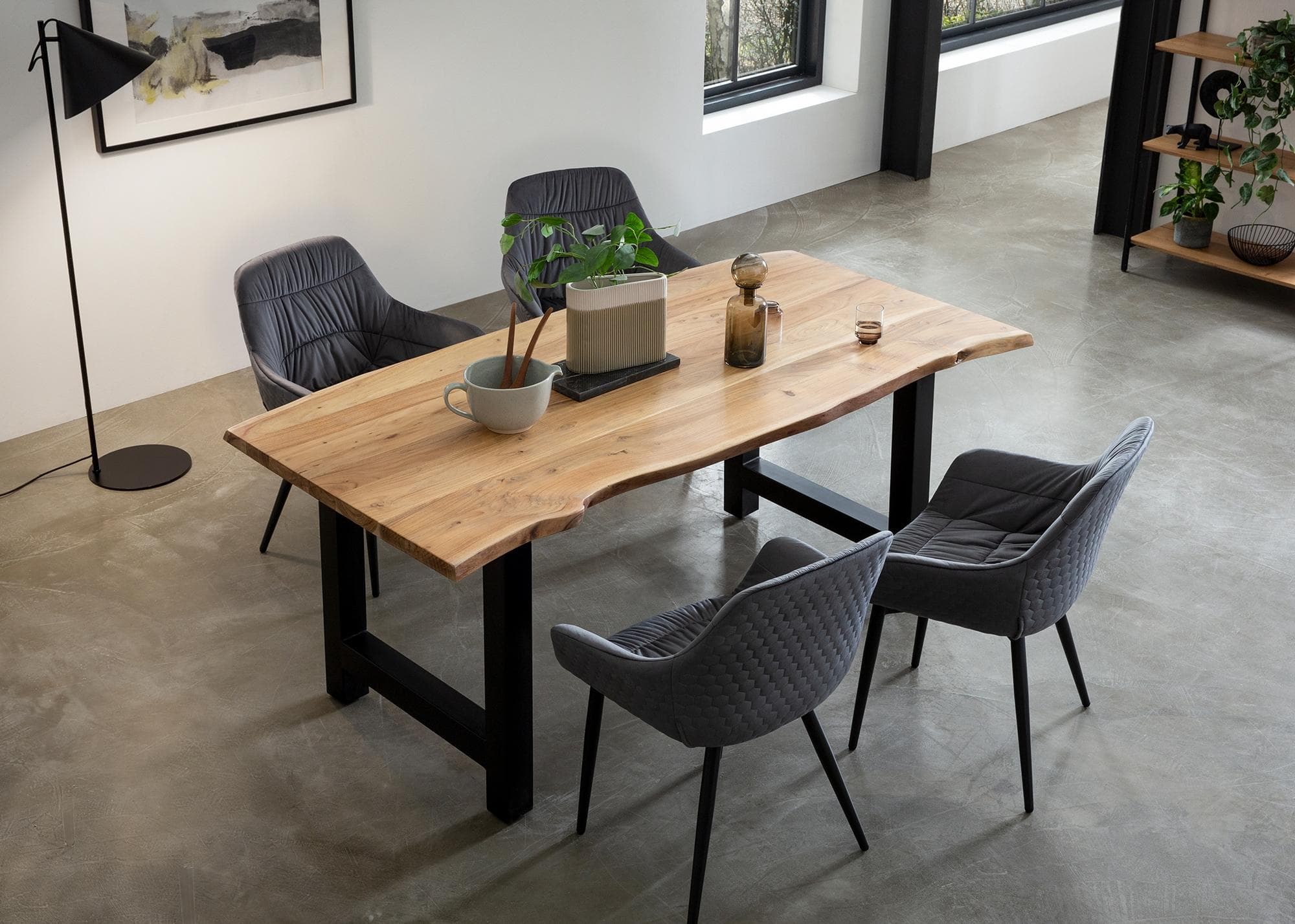 SalesFever Essgruppe Massivholz - Geölt & Gewachst, Grau/Schwarz